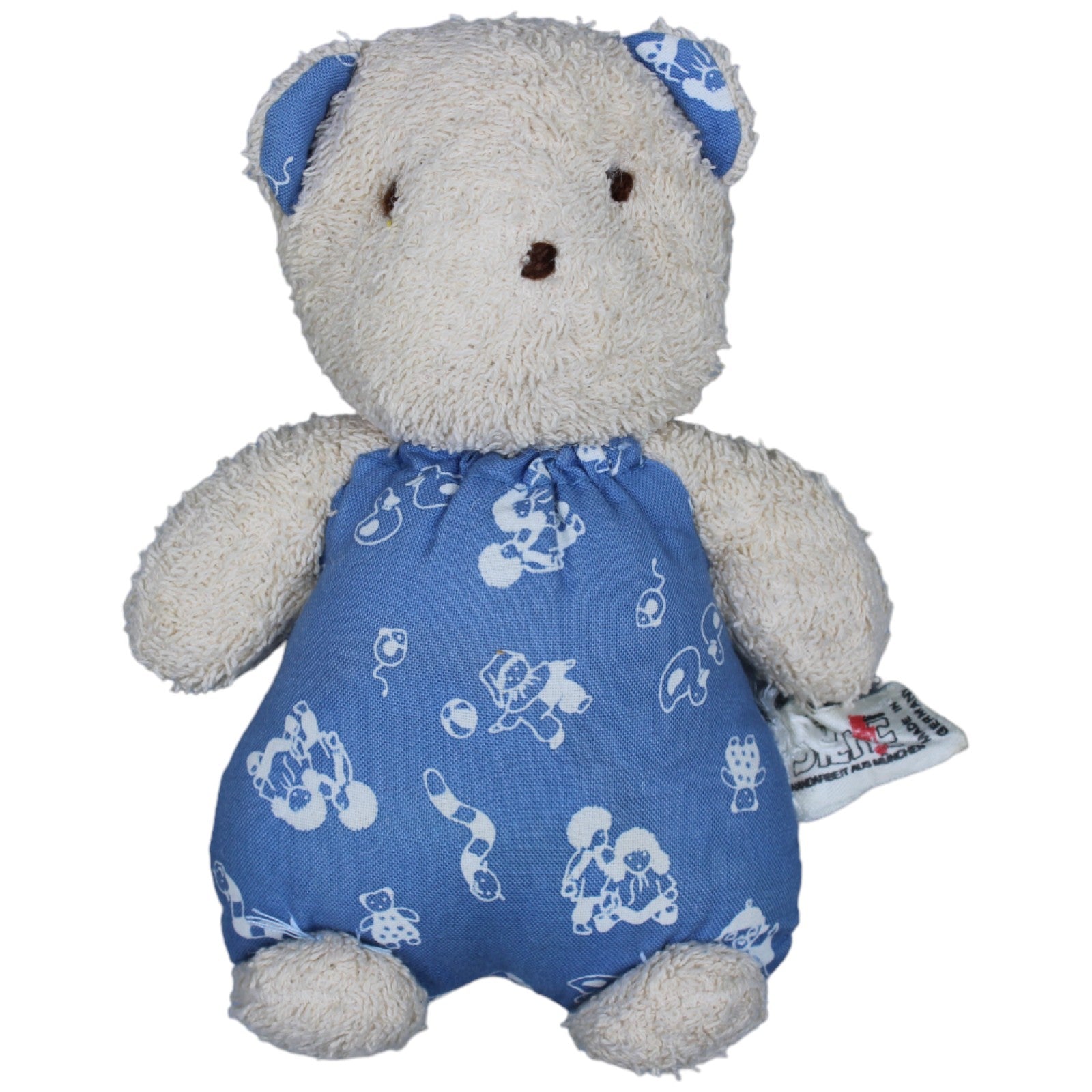 1235059 Kösener Spielzeug SILKE, Vintage Frottee-Bär mit Muster blau Kuscheltier Kumpel Leo Gebraucht