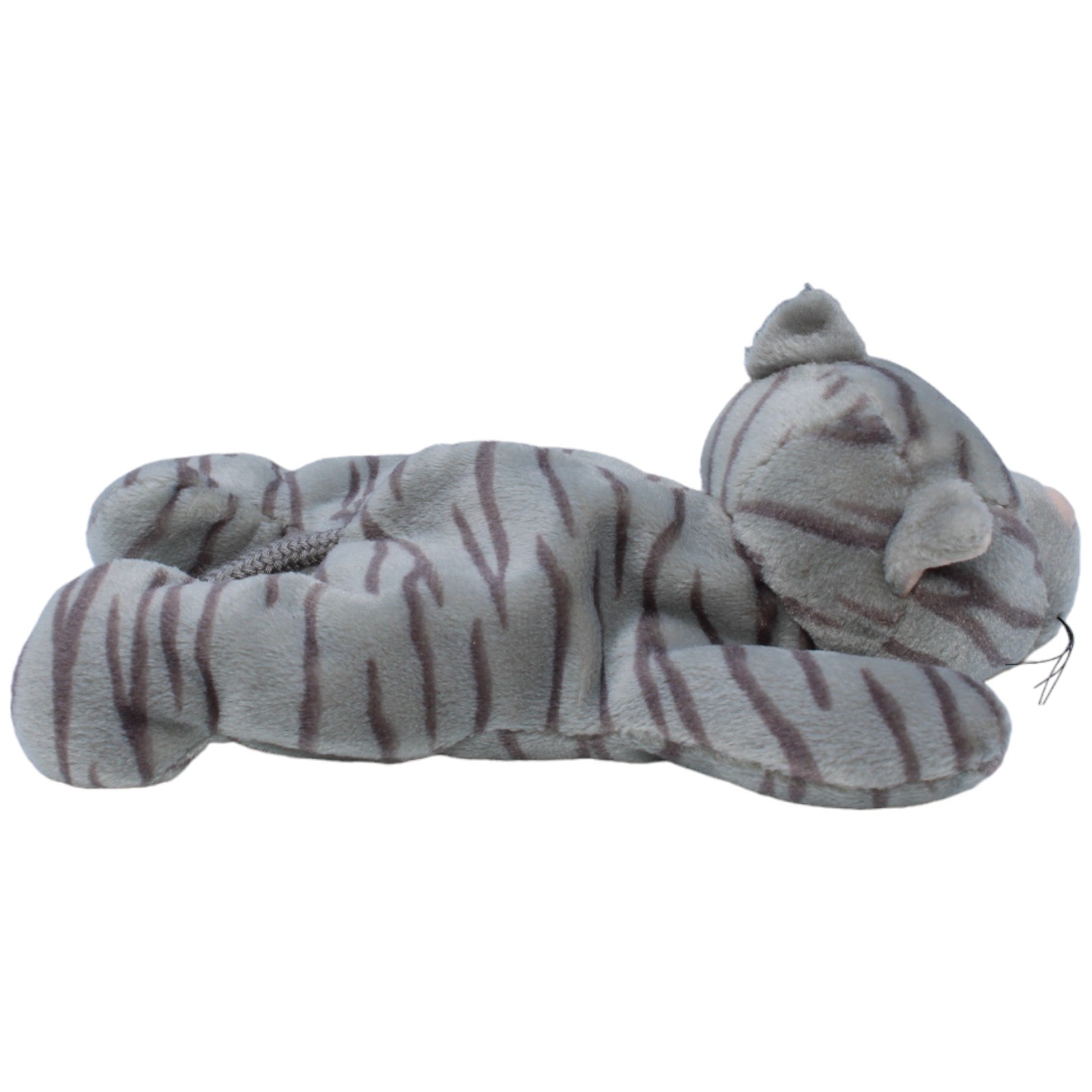 1235300 NICI Vintage Katze liegend, dunkelgrau - gestreift Kuscheltier Kumpel Leo Gebraucht