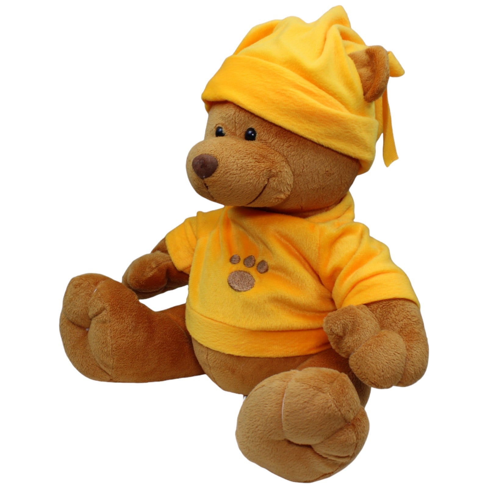 1235338 Ostoy Teddybär mit oranger Mütze und Pullover Kuscheltier Kumpel Leo Bär Gebraucht Teddy