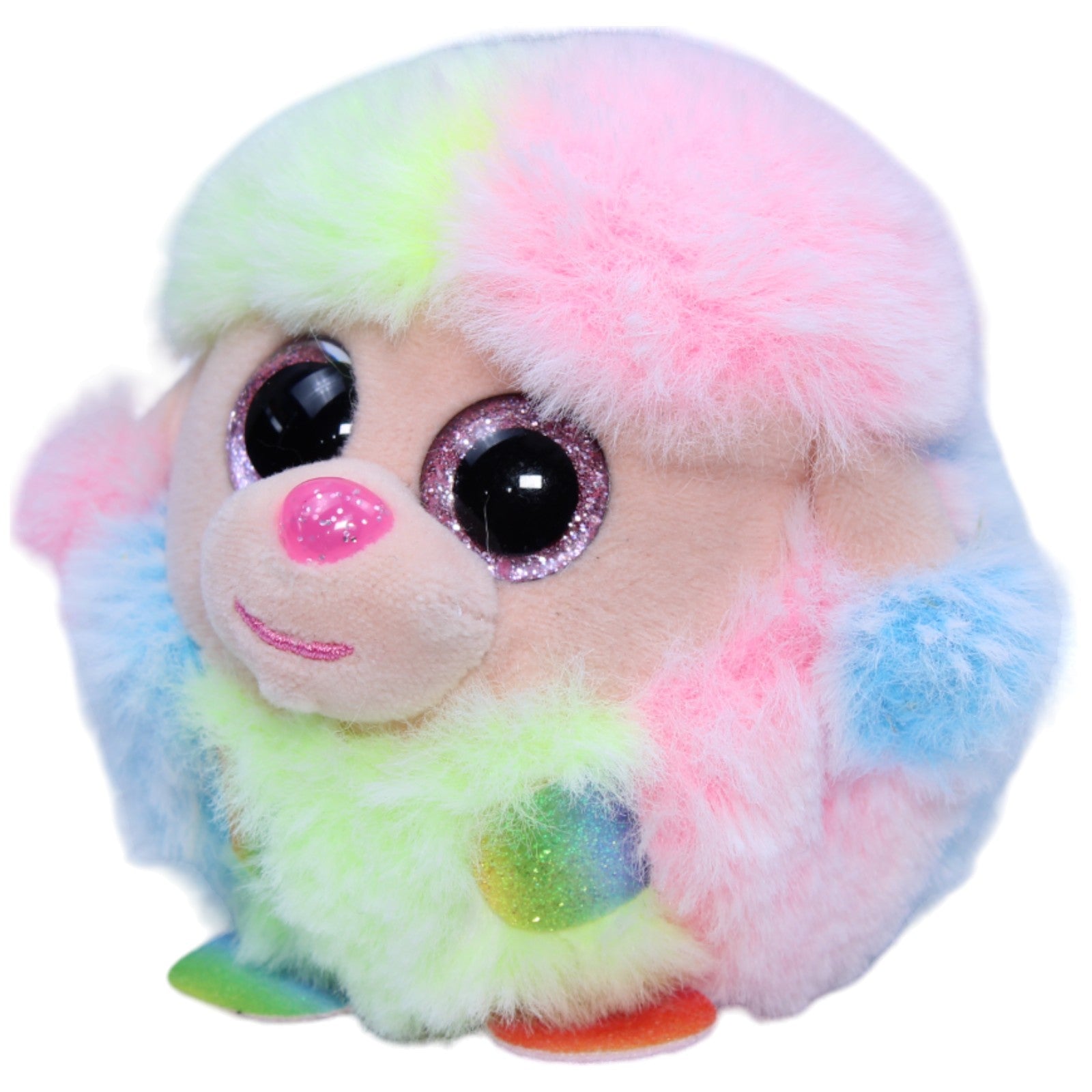 1235530 TY Beanie Ballz, Puddel Rainbow Kuscheltier Kumpel Leo Gebraucht Glubschi