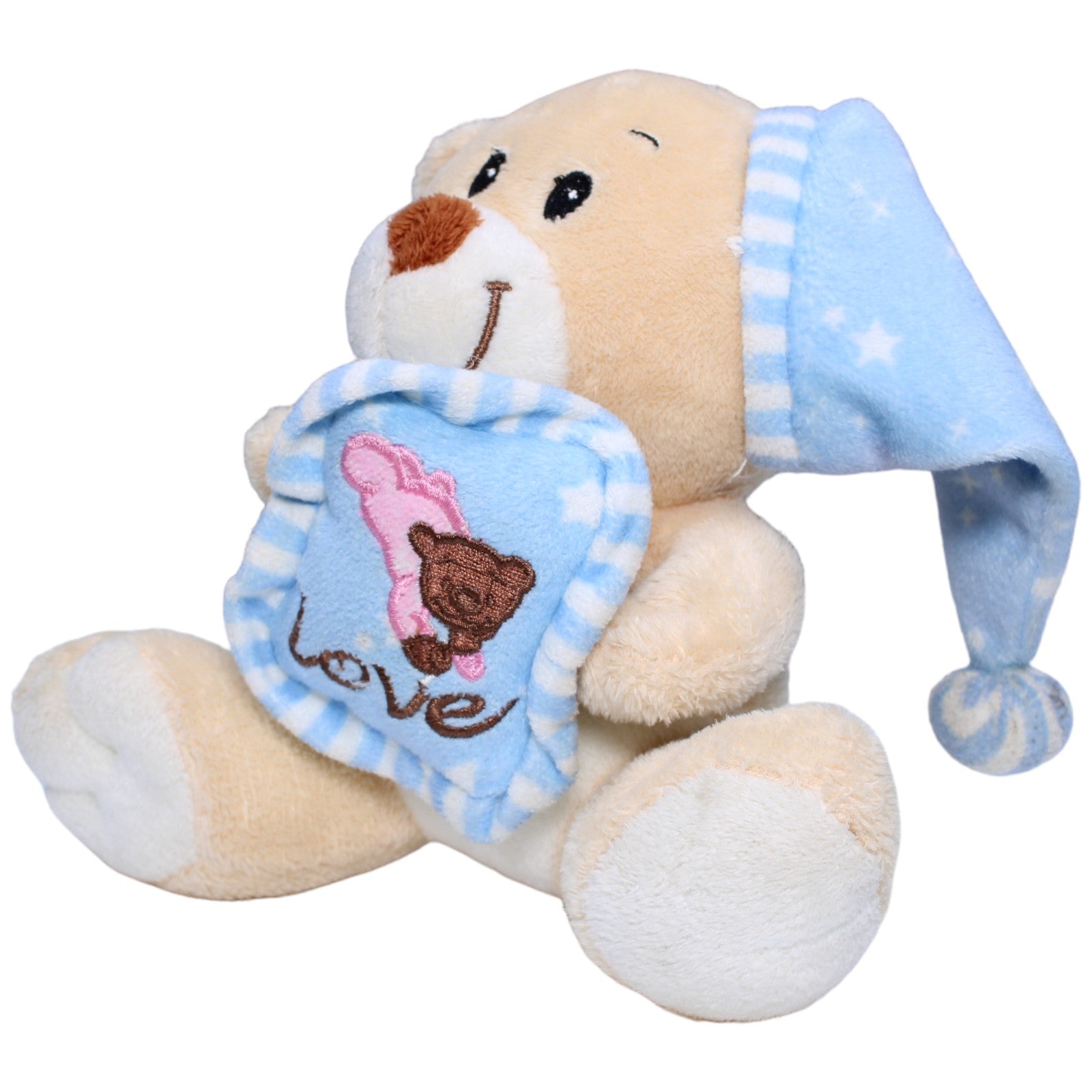 1235645 Flos Toys Teddybär mit Schlafmütze und Kissen Kuscheltier Kumpel Leo Bär Gebraucht Teddy