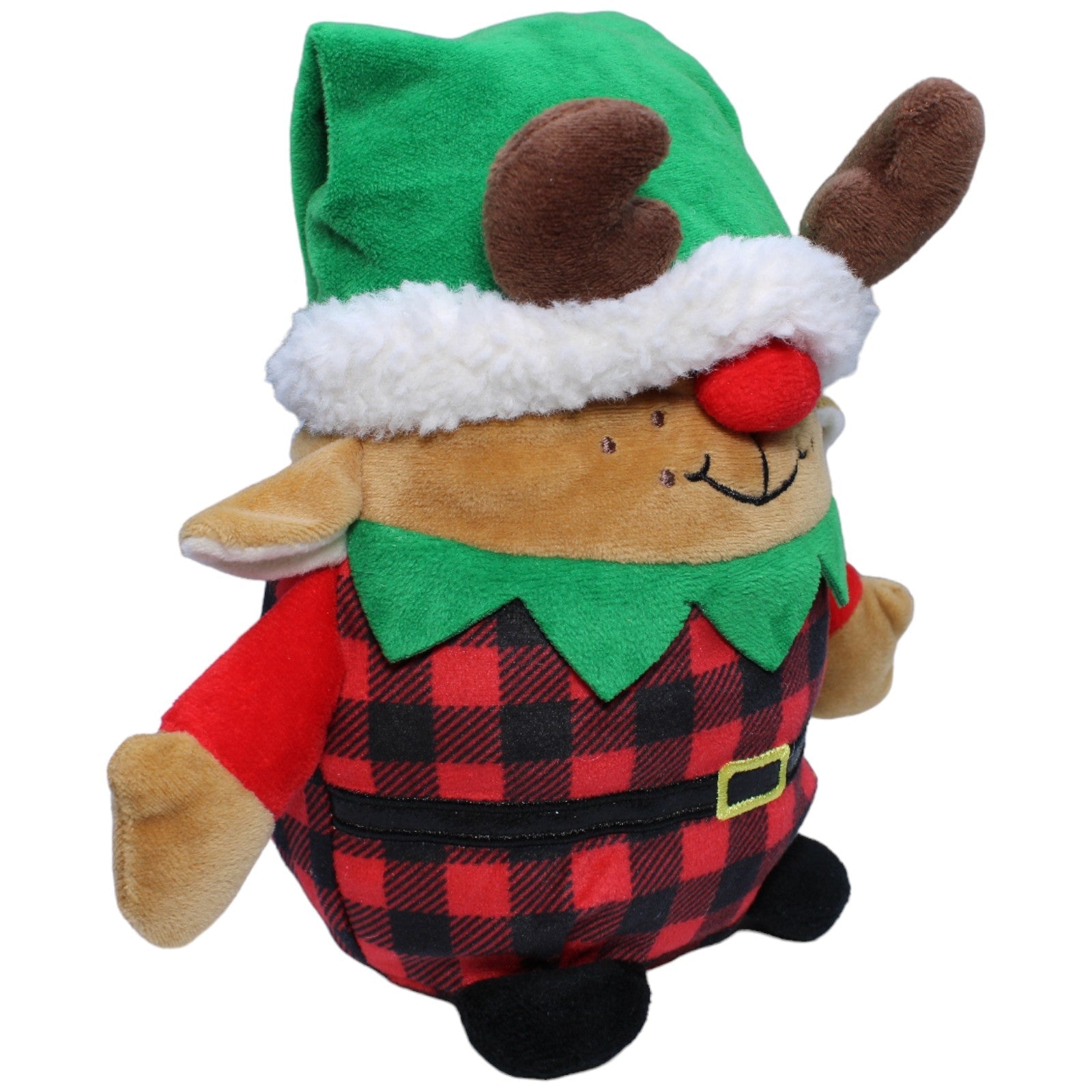 1235666 Linzy Toys Inc. Rentier Wichtel mit grüner Weihnachtsmütze Kuscheltier Kumpel Leo Gebraucht Weihnachten