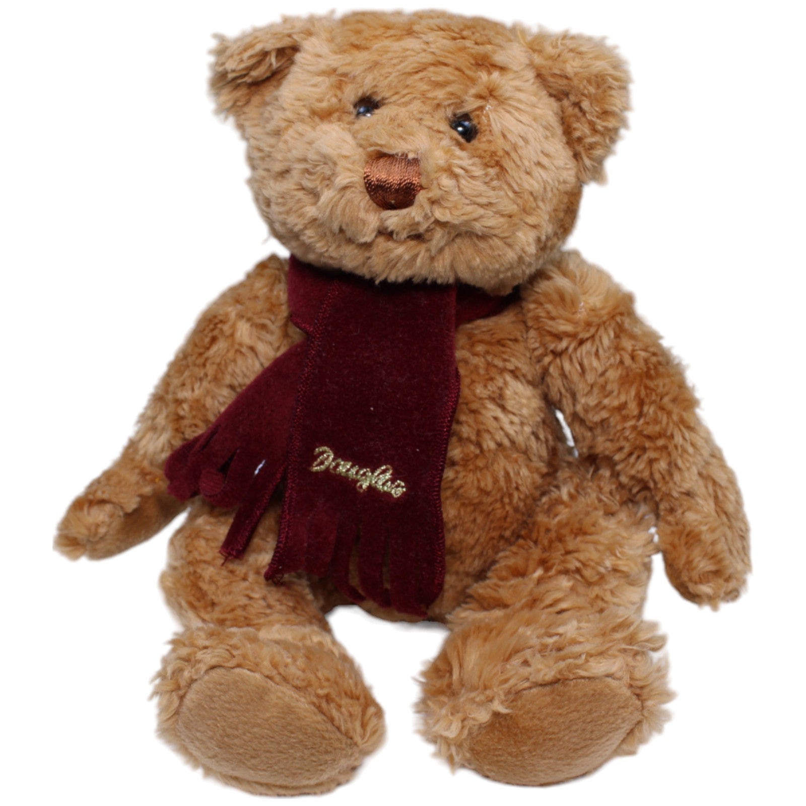 1235807 Douglas Douglas Teddybär mit weinrotem Schal, sitzend Kuscheltier Kumpel Leo Bär Gebraucht