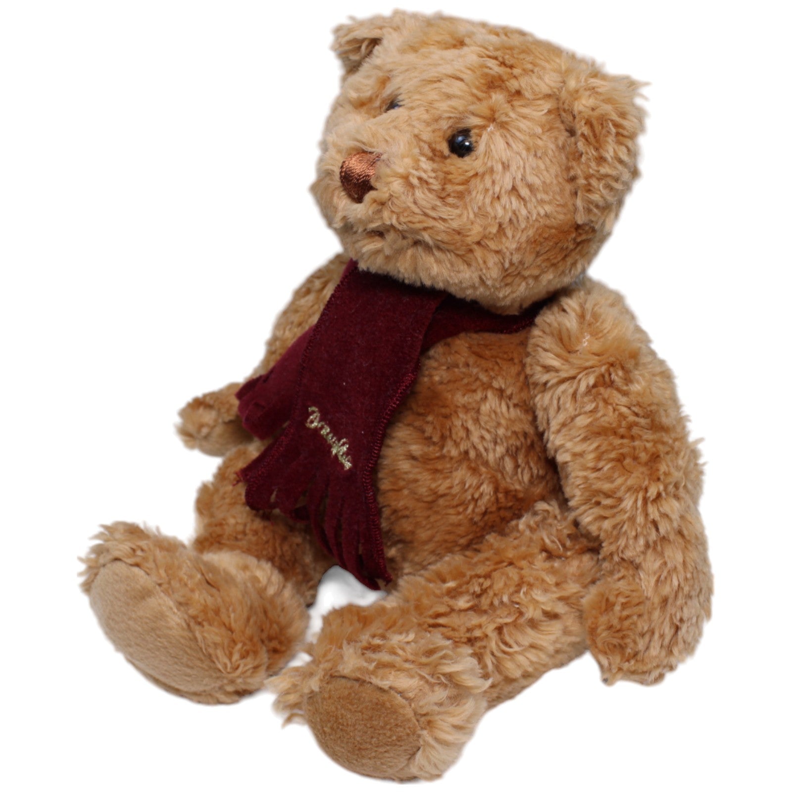 1235807 Douglas Douglas Teddybär mit weinrotem Schal, sitzend Kuscheltier Kumpel Leo Bär Gebraucht