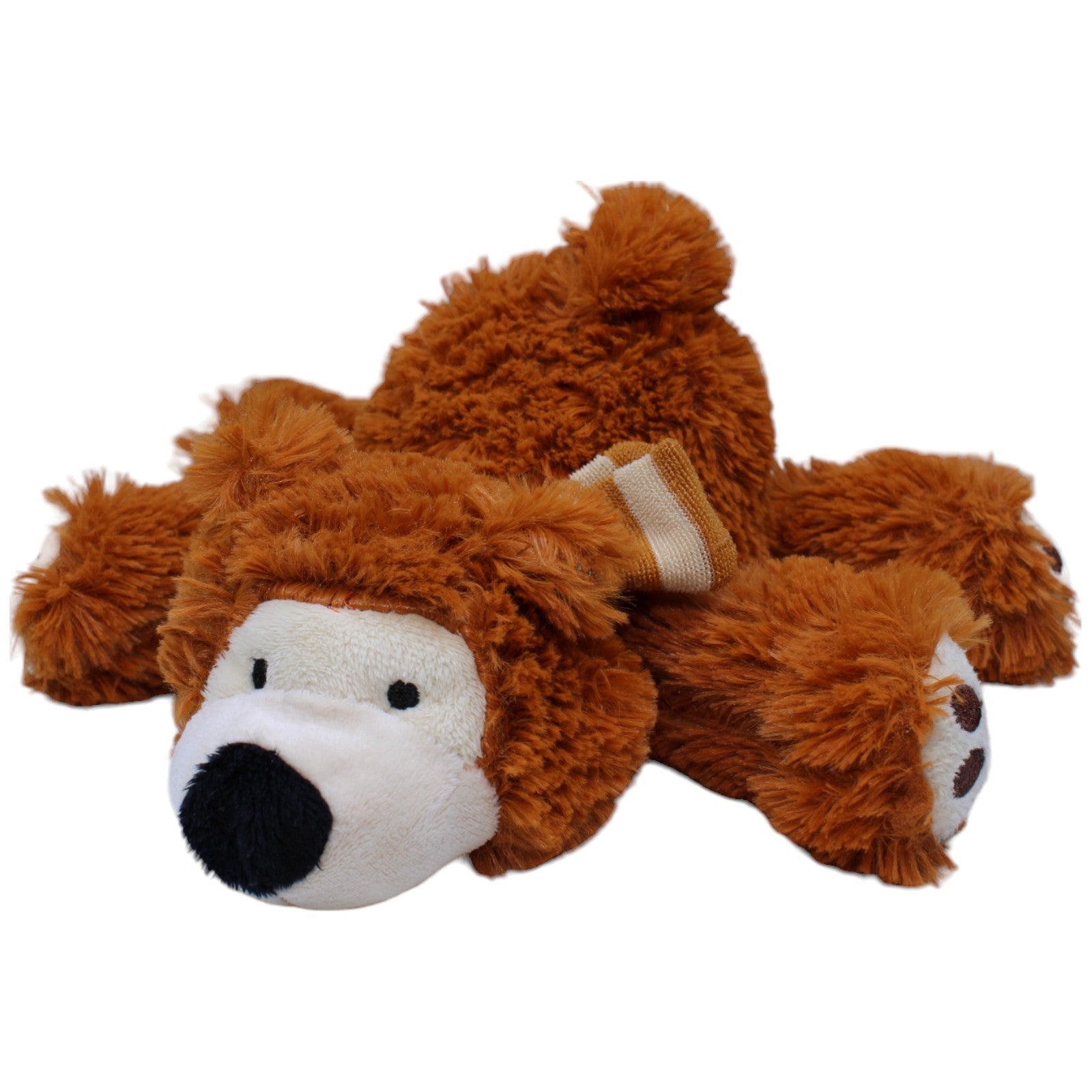 1236357 Unbekannt Brauner Teddybär mit Schal, liegend Kuscheltier Kumpel Leo Bär Gebraucht Teddy