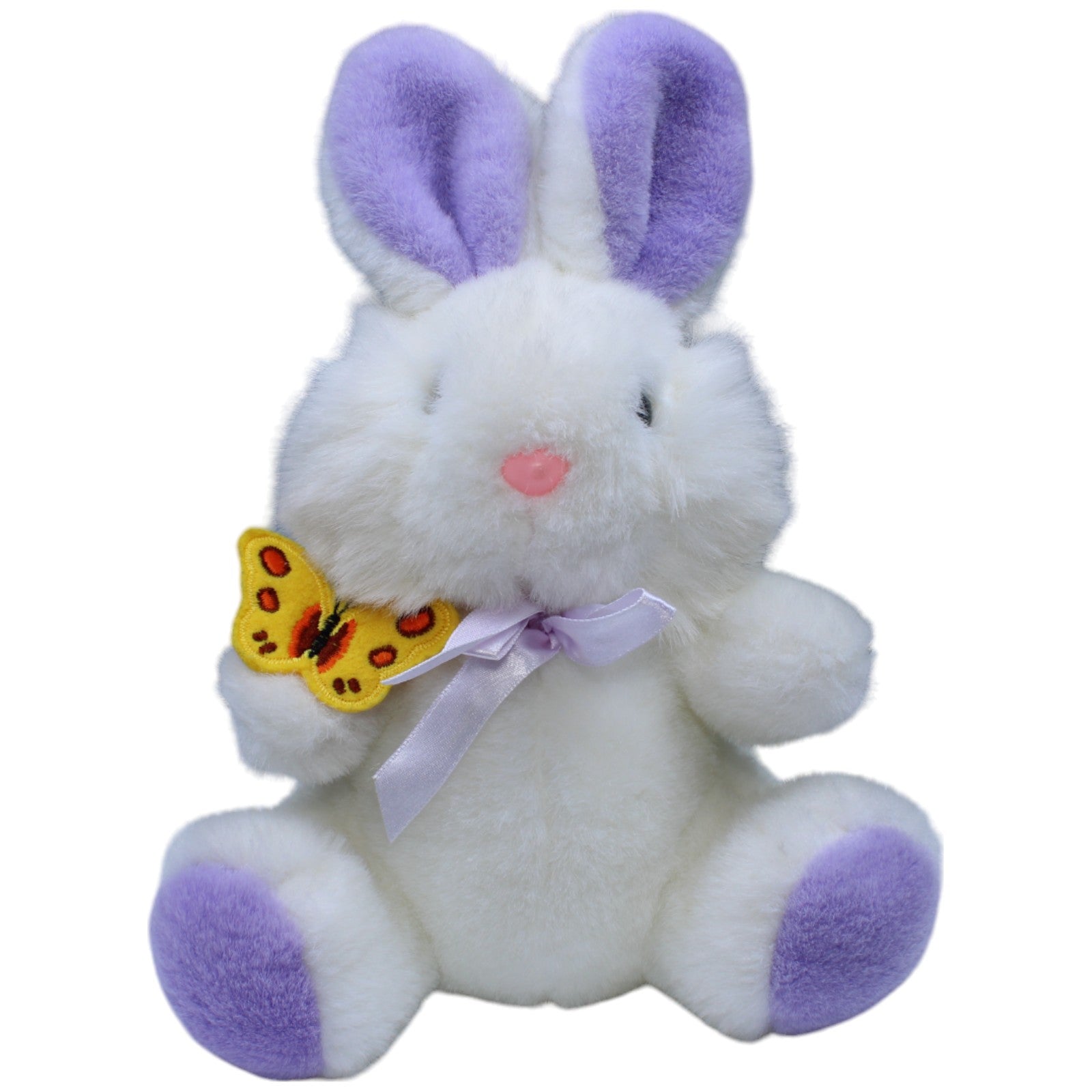 1236463 DAN - DEE INTERNATIONAL LIMITED Weißer Hase mit Schmetterling und lila Ohren Kuscheltier Kumpel Leo Gebraucht Kaninchen Osterhase