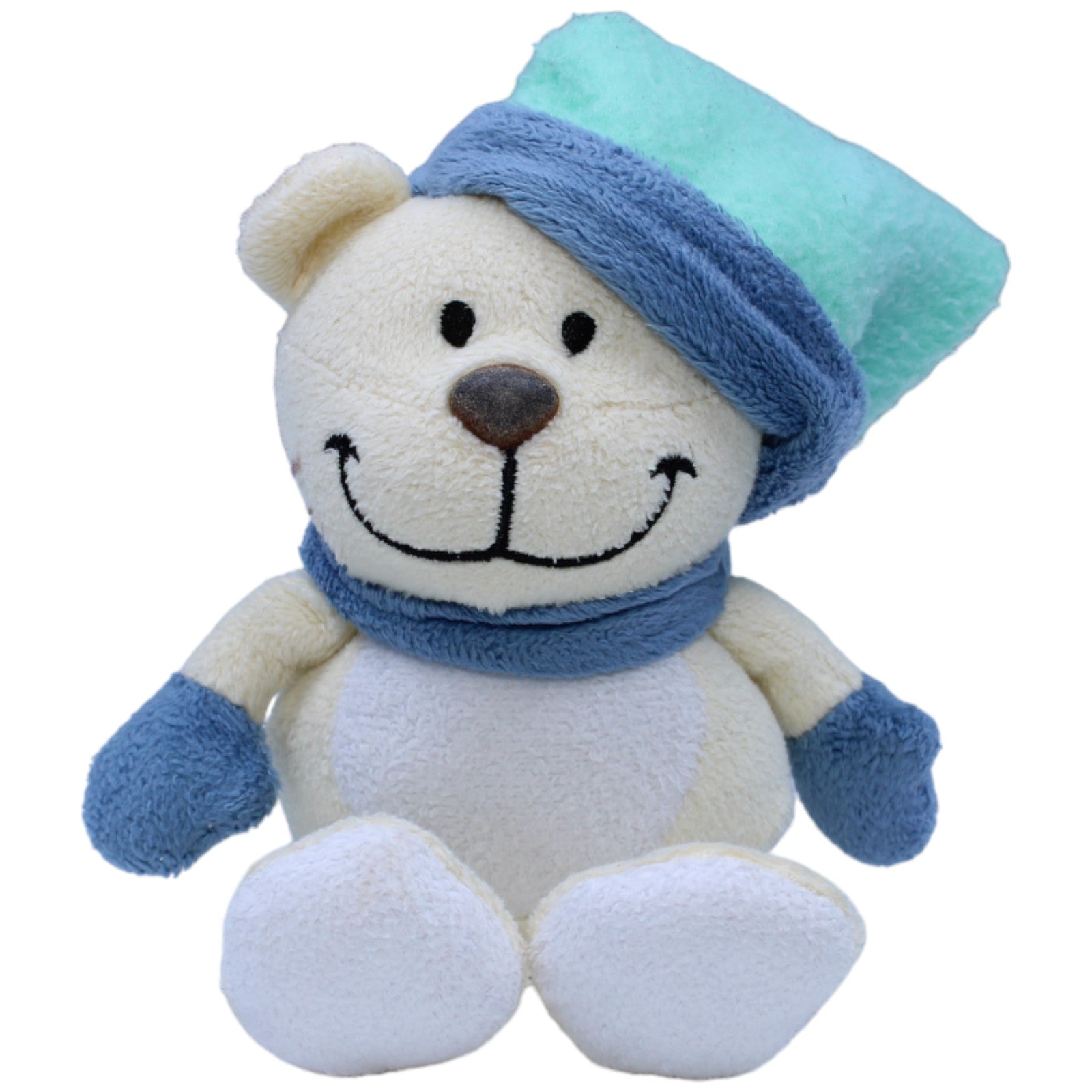 1236516 Perleberg Teddybär mit blauer Mütze und Schal Kuscheltier Kumpel Leo Bär Gebraucht Teddy