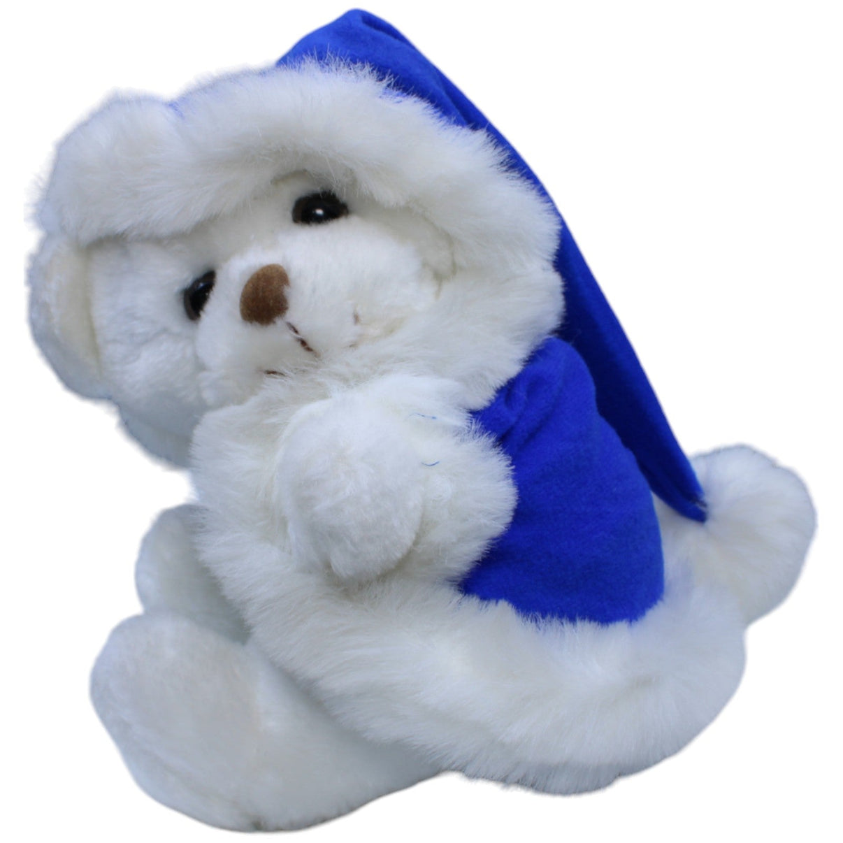 1236576 J & L Vintage Weihnachtlicher Teddybär sitzend, weiß - blau Kuscheltier Kumpel Leo Gebraucht