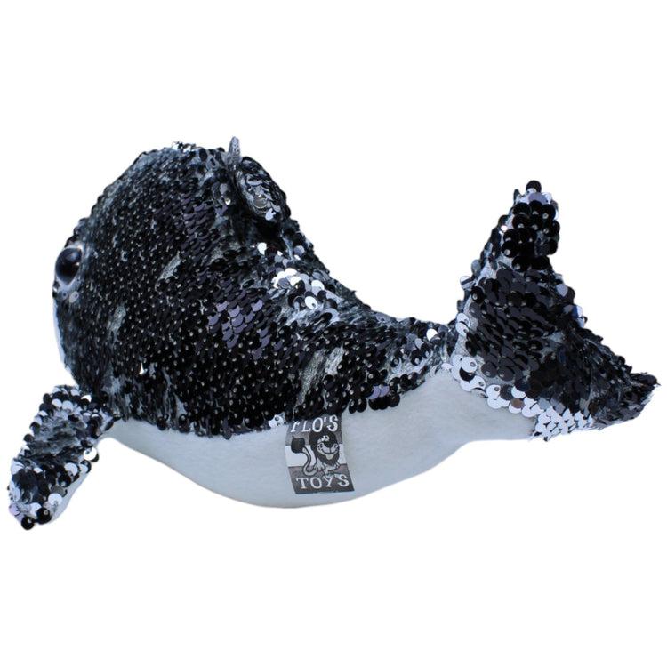 1236627 FLOTI Flos Toys, Paillette Delfin schwarz - silber Kuscheltier Kumpel Leo Gebraucht Hund