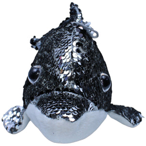 1236627 FLOTI Flos Toys, Paillette Delfin schwarz - silber Kuscheltier Kumpel Leo Gebraucht Hund