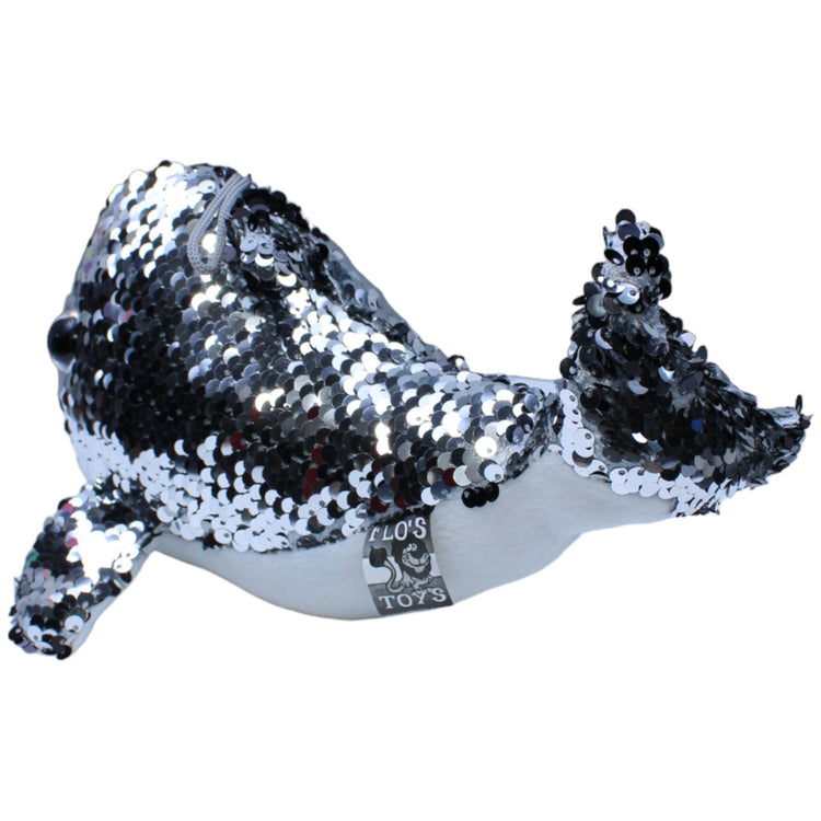 1236627 FLOTI Flos Toys, Paillette Delfin schwarz - silber Kuscheltier Kumpel Leo Gebraucht Hund