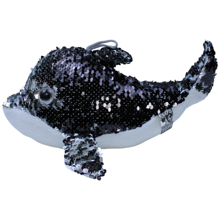 1236627 FLOTI Flos Toys, Paillette Delfin schwarz - silber Kuscheltier Kumpel Leo Gebraucht Hund