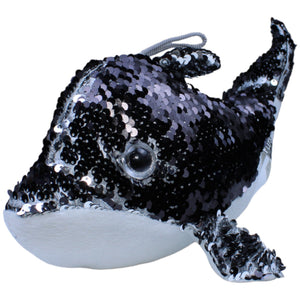 1236627 FLOTI Flos Toys, Paillette Delfin schwarz - silber Kuscheltier Kumpel Leo Gebraucht Hund