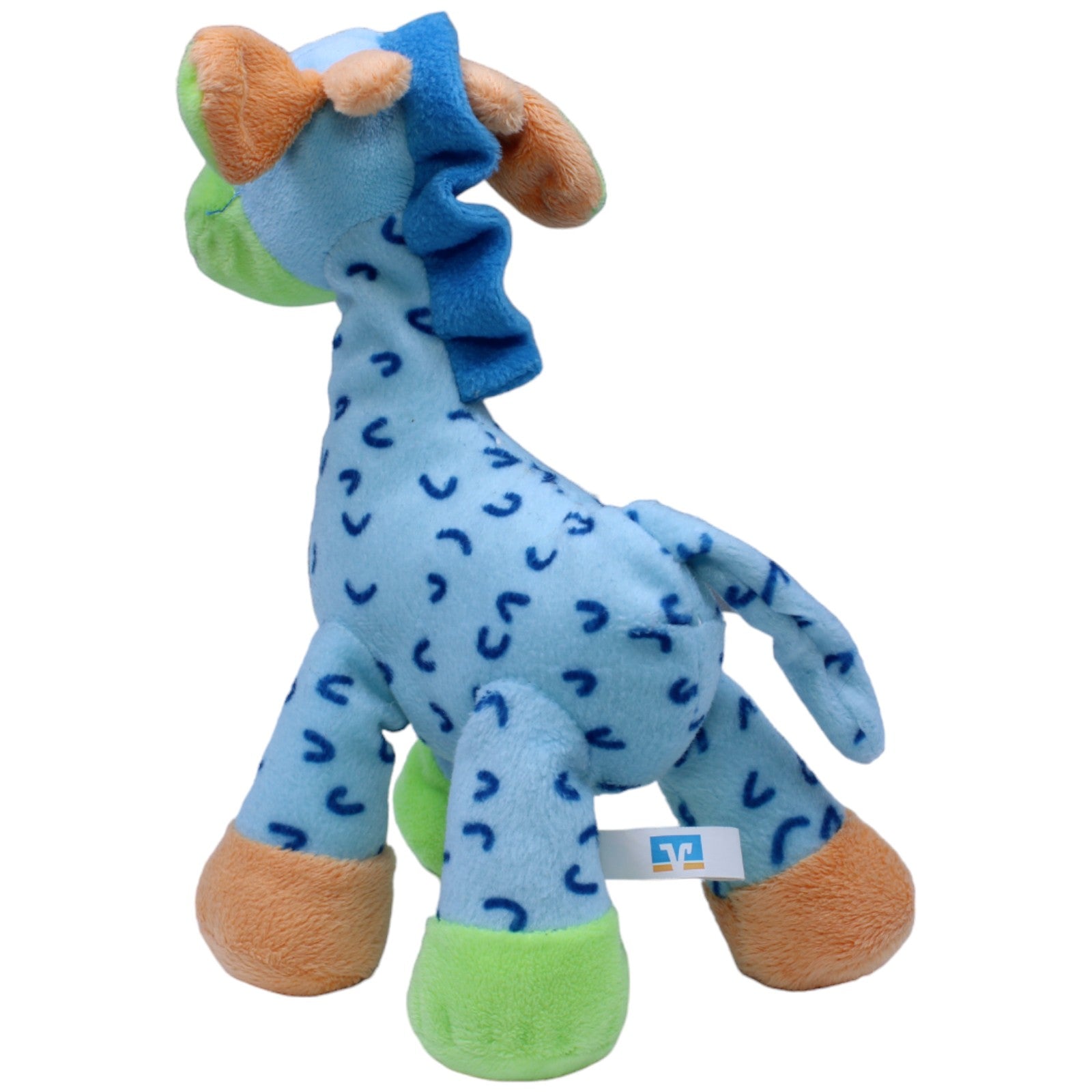 1236723 DG Verlag Volksbank, blaue Giraffe mit Muster Kuscheltier Kumpel Leo Gebraucht