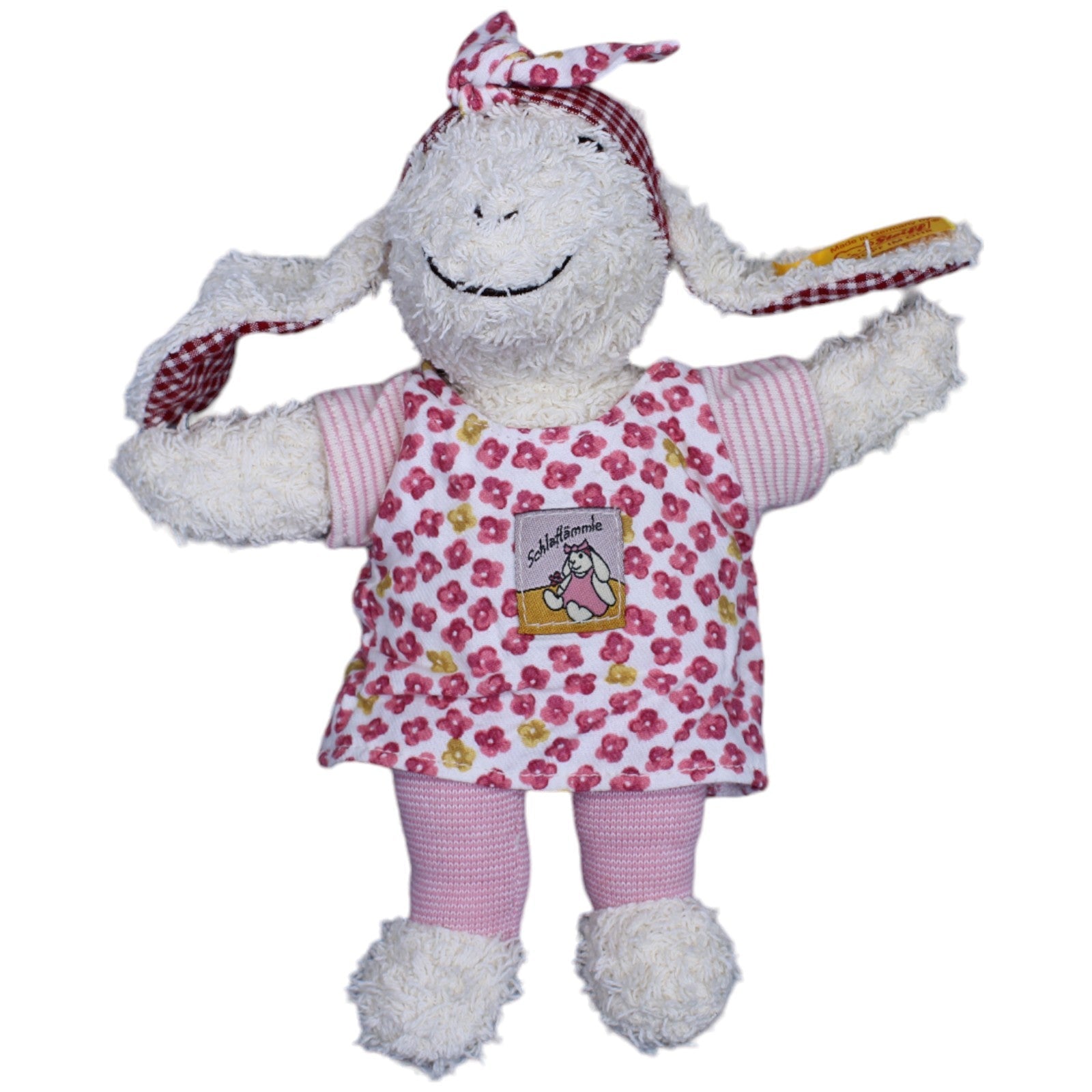 1236862 Steiff Frottee - Schlaflämmle, mit Stirnband und Kleid (230424) Kuscheltier Kumpel Leo Gebraucht