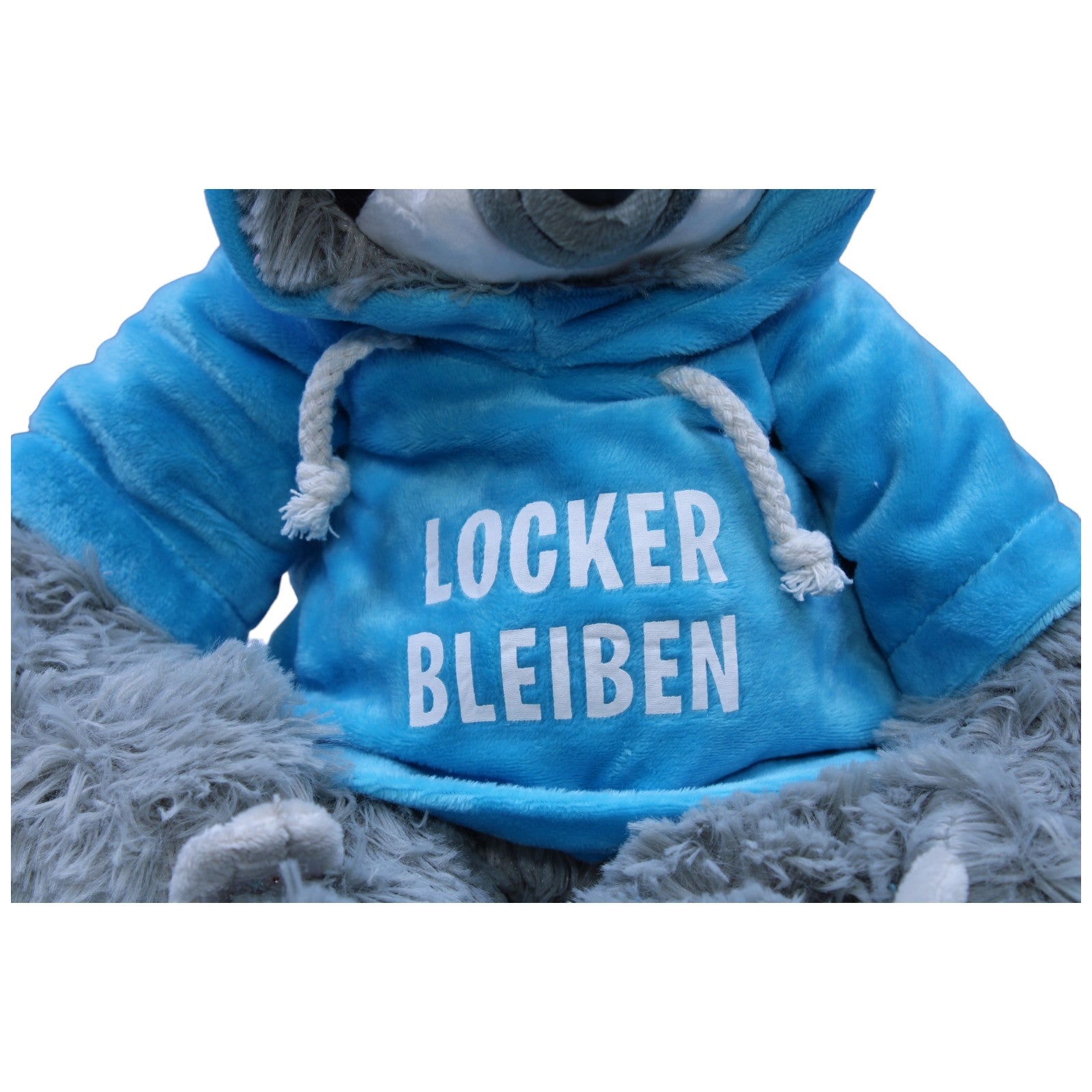 1237264 FLOTI Flos Toys, Faultier mit blauem "LOCKER BLEIBEN" Pullover Kuscheltier Kumpel Leo neu