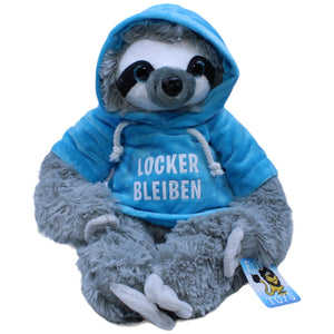 1237264 FLOTI Flos Toys, Faultier mit blauem "LOCKER BLEIBEN" Pullover Kuscheltier Kumpel Leo neu