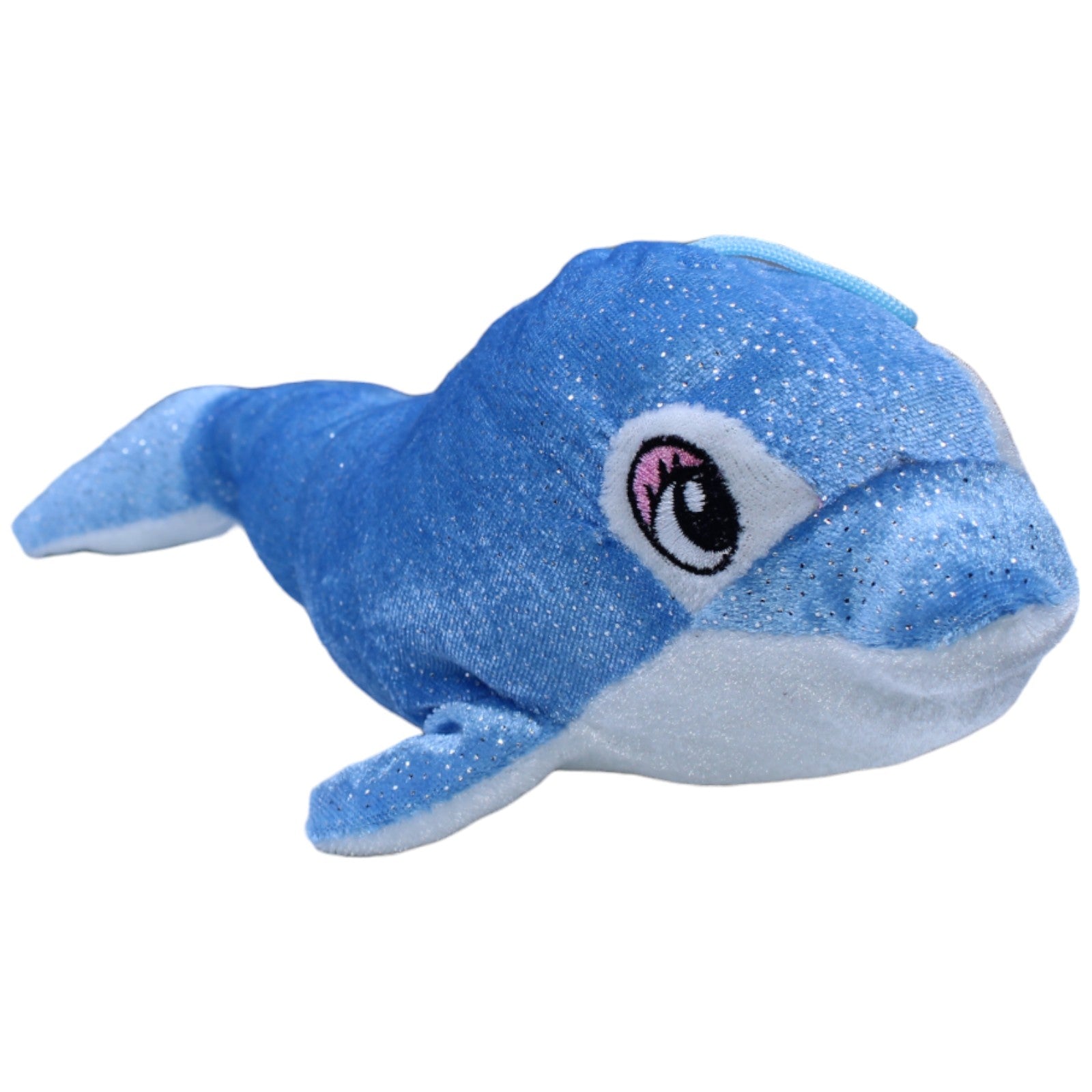 1237332 FLOTI Flos Toys, blauer glitzernder Delfin Kuscheltier Kumpel Leo Gebraucht