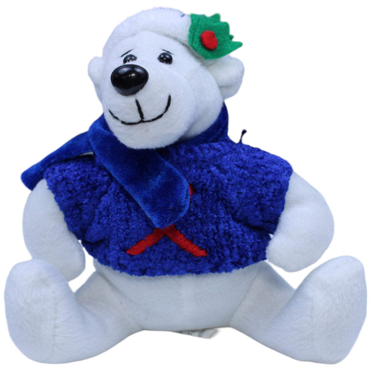 1237383 GPK Int. Handel Eisbär mit blauem Pullover mit AIDS - Schleife Kuscheltier Kumpel Leo Gebraucht Weihnachten