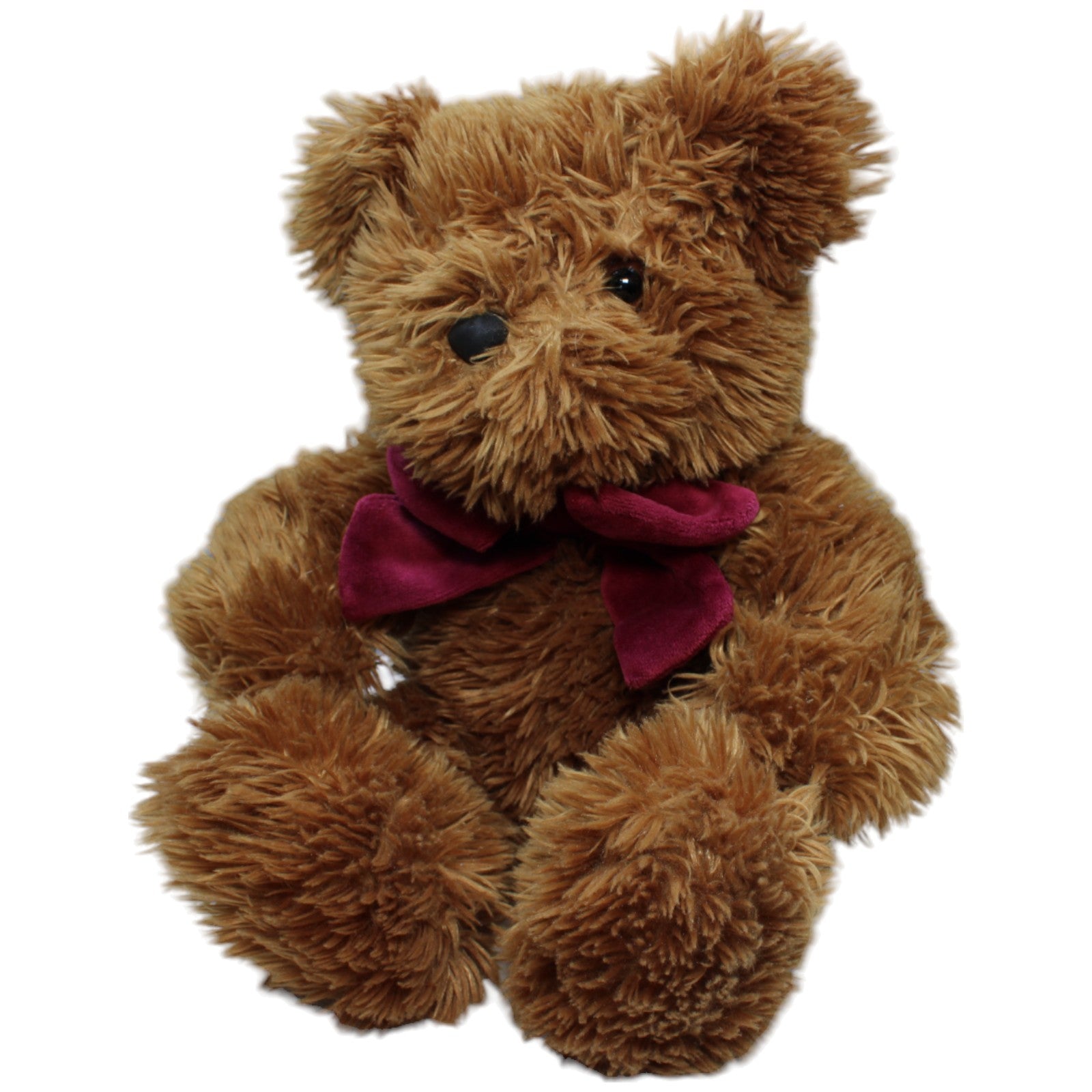 1237391 Nanu - Nana Zotteliger Teddybär mit weinroter Schleife Kuscheltier Kumpel Leo Bär Gebraucht Teddy