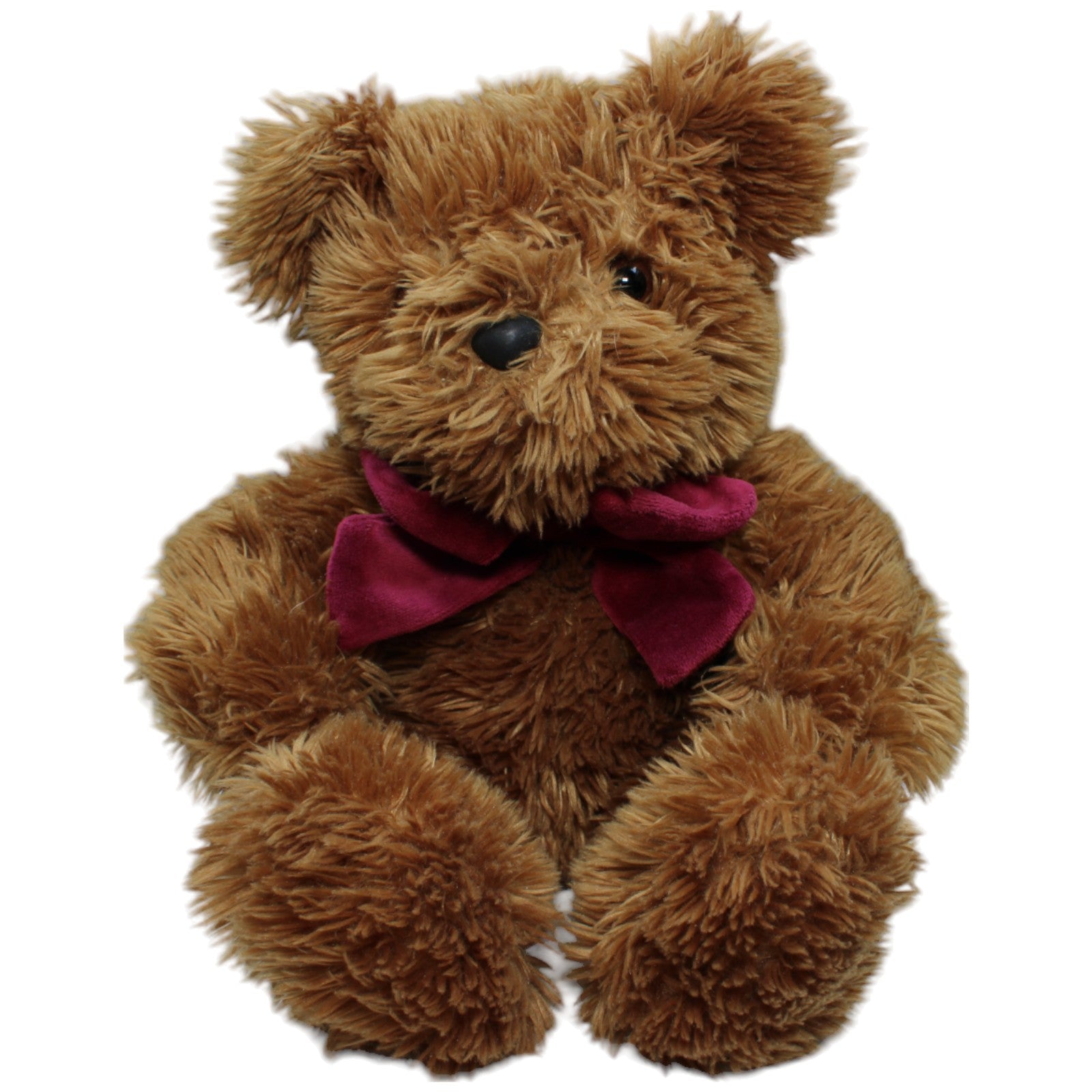 1237391 Nanu - Nana Zotteliger Teddybär mit weinroter Schleife Kuscheltier Kumpel Leo Bär Gebraucht Teddy