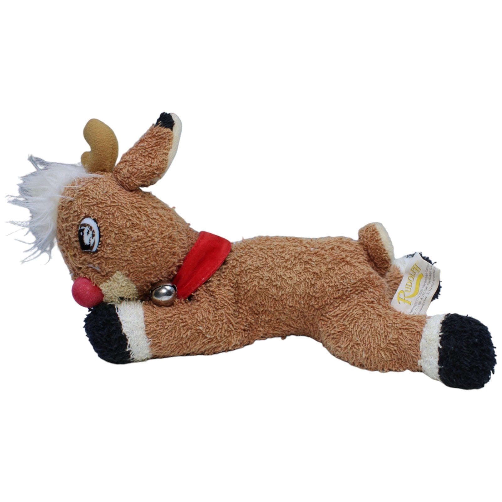 1237545 Tip Top Toys Frottee - Rudolph mit der roten Nase, liegend Kuscheltier Kumpel Leo Gebraucht Rentier Retro