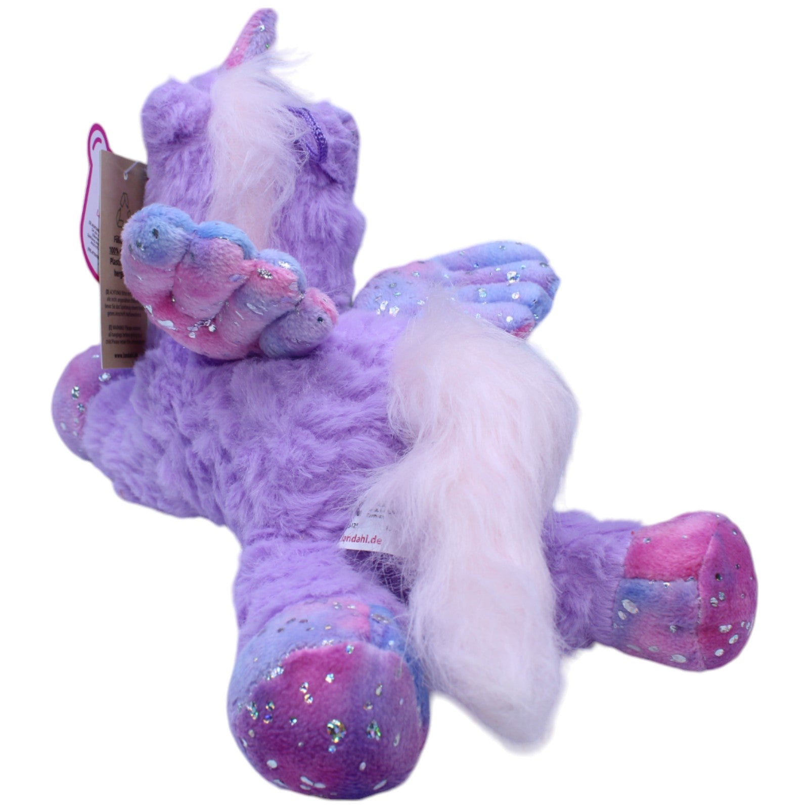 1237562 Landahl & Baumann Lila Einhorn mit Flügel & Glitzer, liegend Kuscheltier Kumpel Leo neu