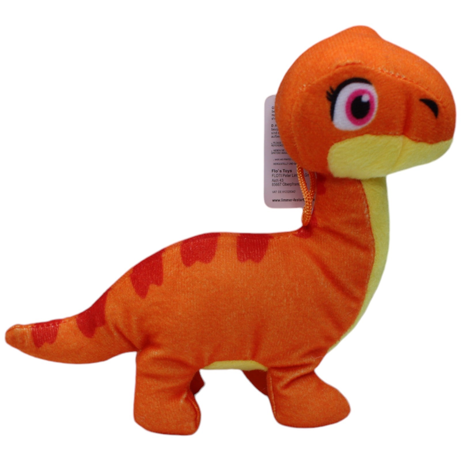 1237736 FLOTI Flos Toys, oranger Dinosaurier Kuscheltier Kumpel Leo neu