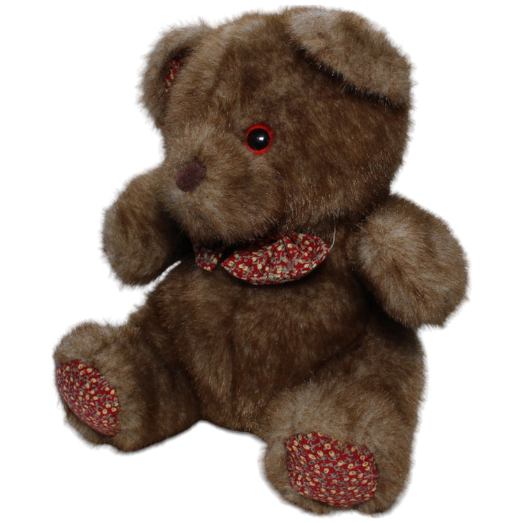 1237796 Sonni - Spielwaren Brauner Teddybär mit rotem Blumen - Muster Kuscheltier Kumpel Leo Bär DDR Gebraucht