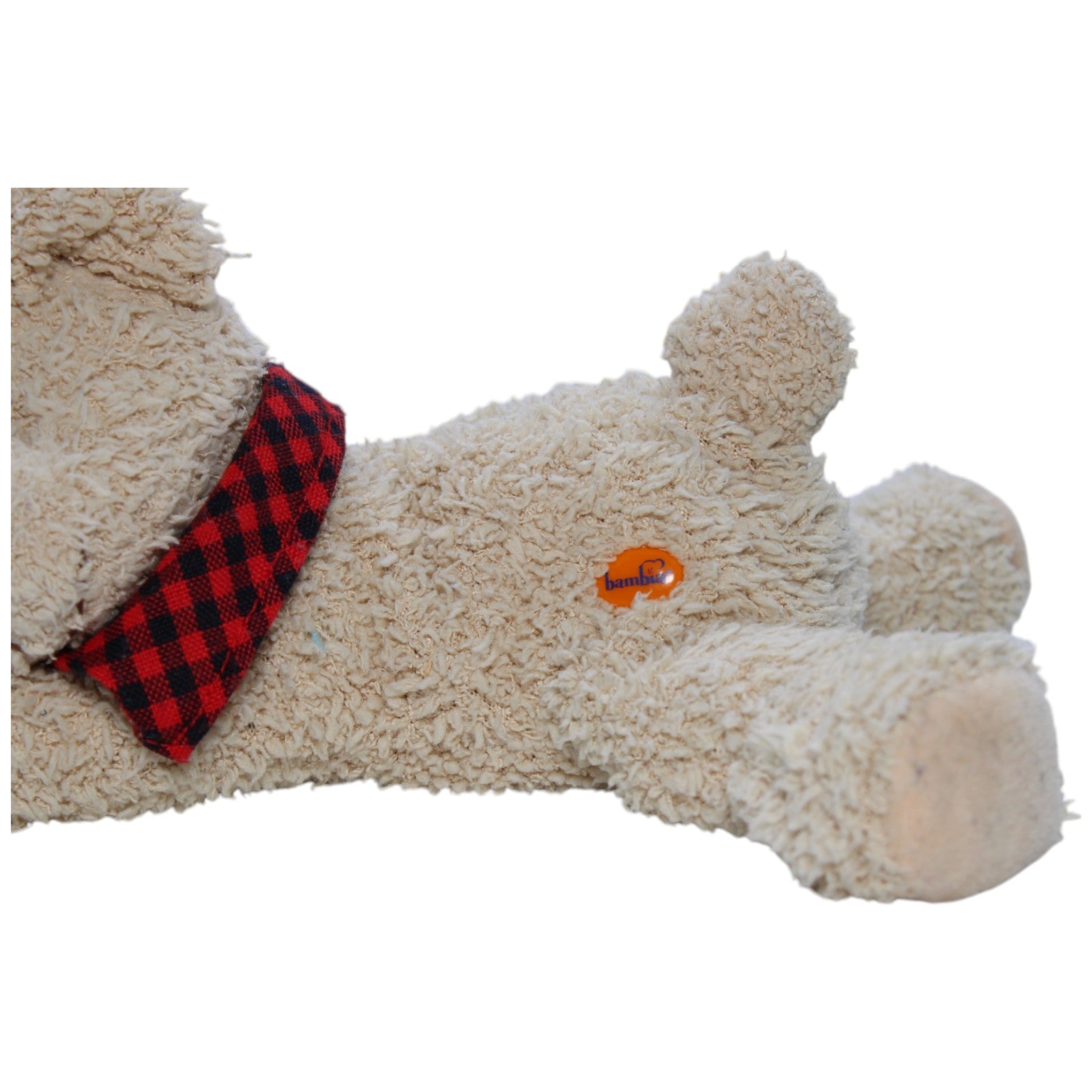 1237950 Bambia Teddybär mit rotem Halstuch, liegend Kuscheltier Kumpel Leo Bär Gebraucht Teddy