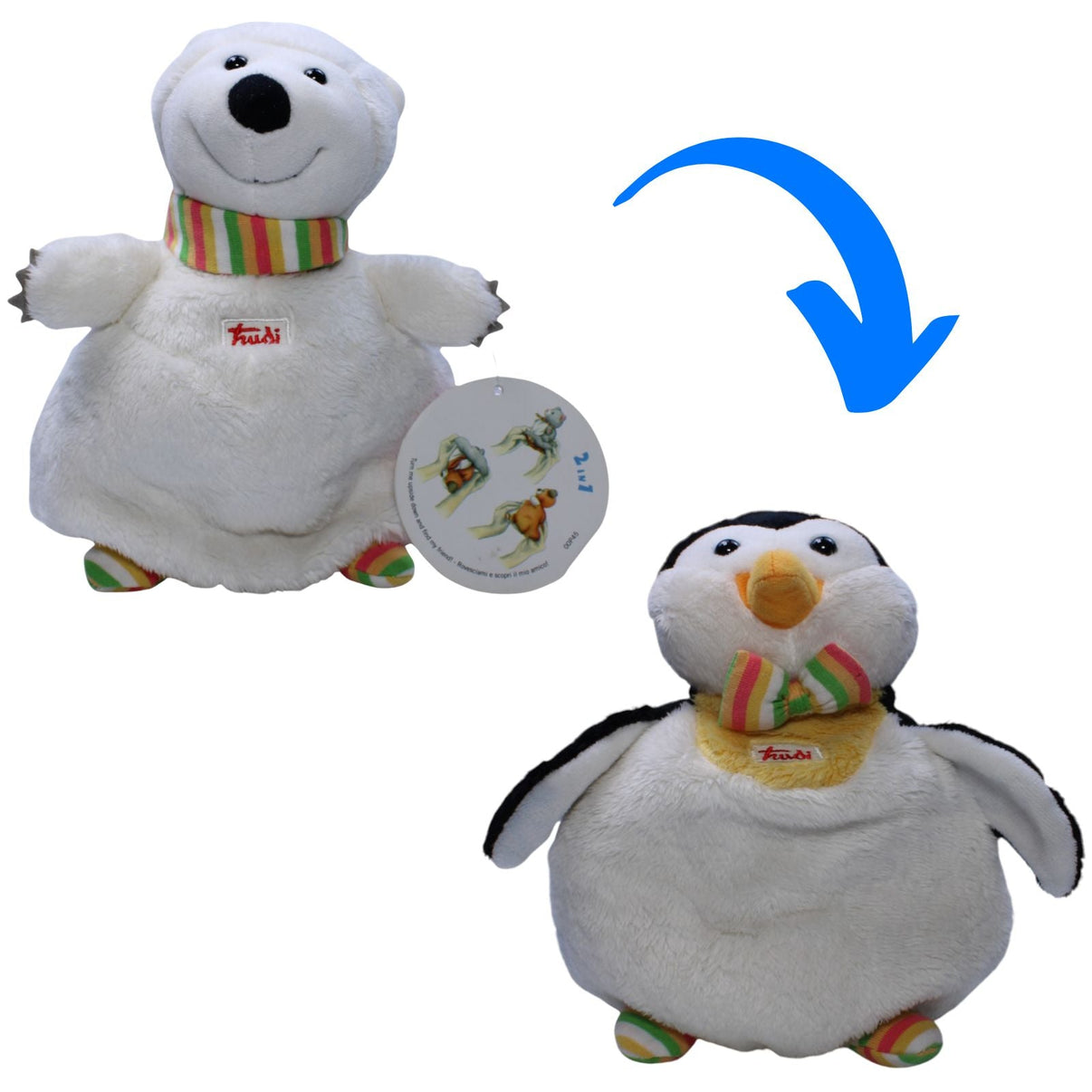 1238348 Trudi Puppets Duets, Eisbär / Pinguin Kuscheltier Kumpel Leo 2 in 1 neu