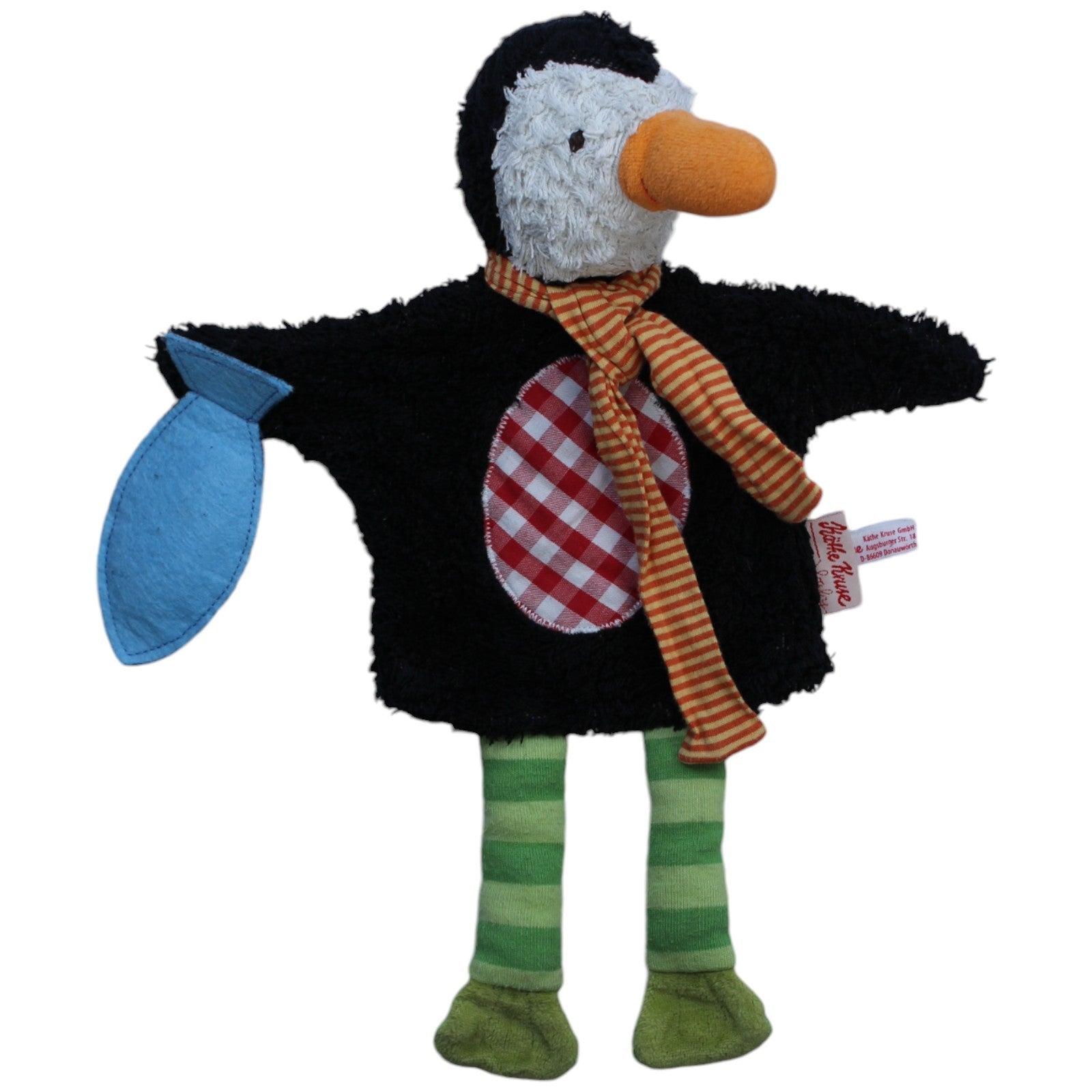 1238659 Käthe Kruse Frottee - Pinguin Friedjof mit Fisch Ganzkörper - Handpuppe Kumpel Leo Gebraucht