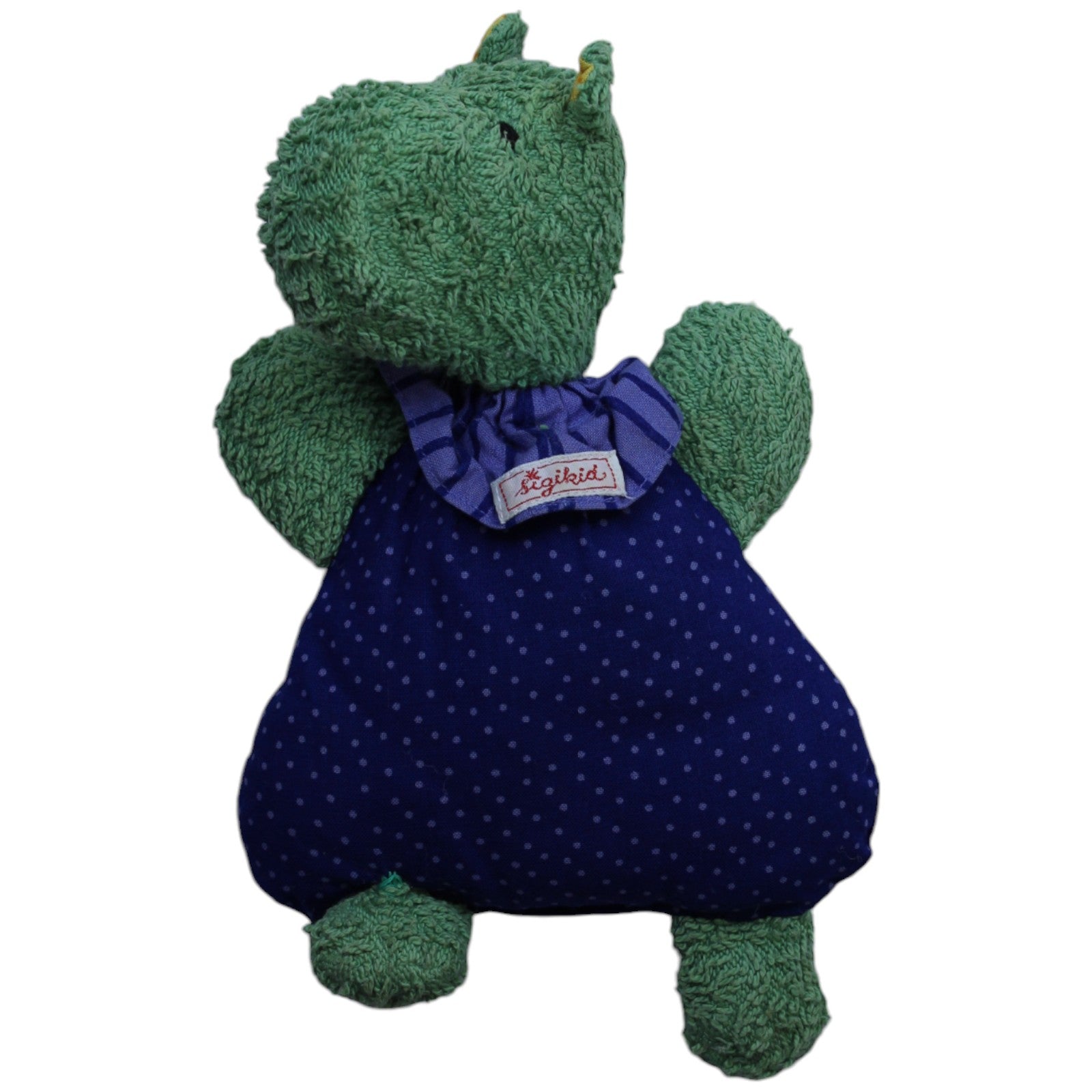 1238675 Sigikid Grünes Frottee - Nilpferd, blau Kuscheltier Kumpel Leo Gebraucht Vintage