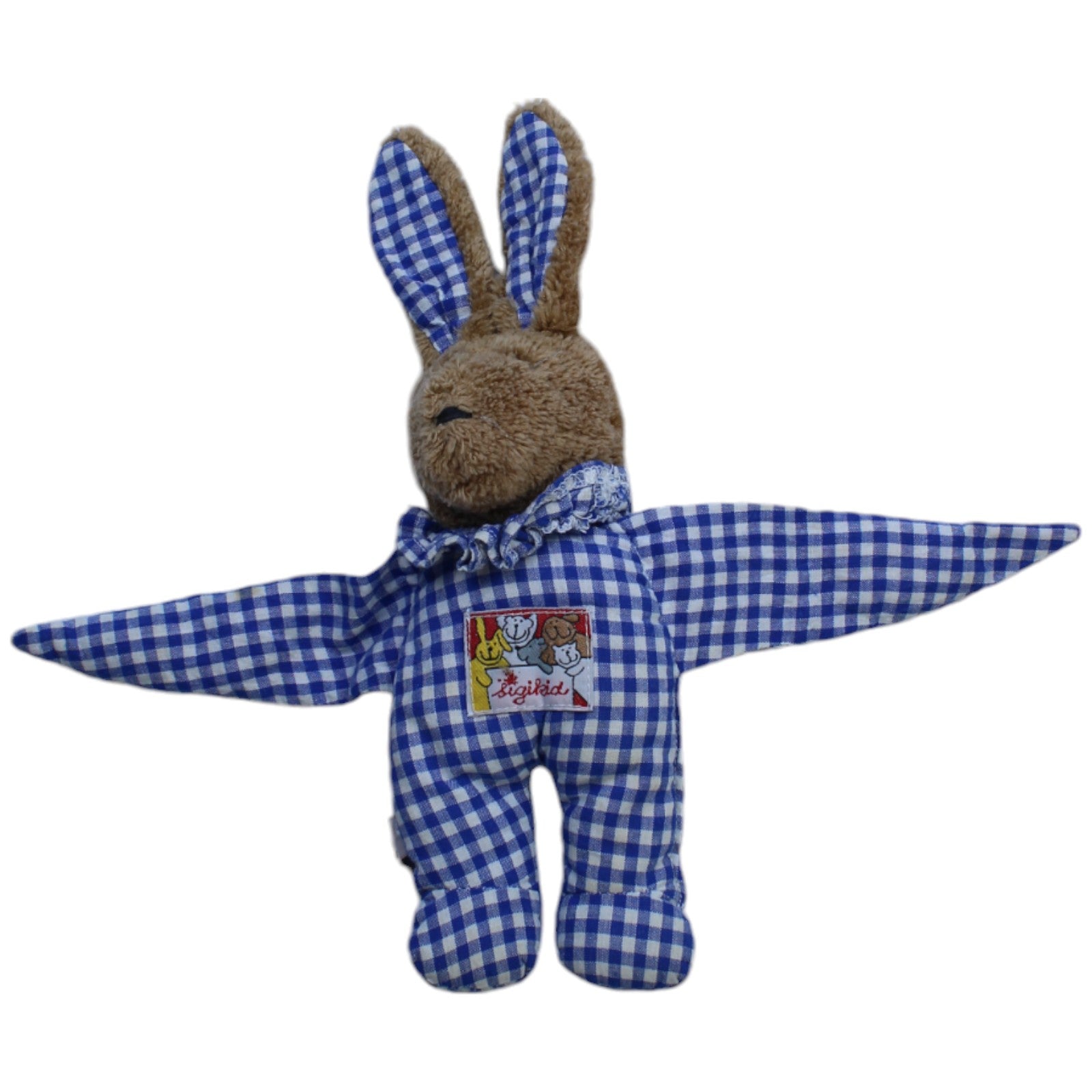 1238676 Sigikid Hase, blau - kariert Greifling mit Rassel Kumpel Leo Gebraucht