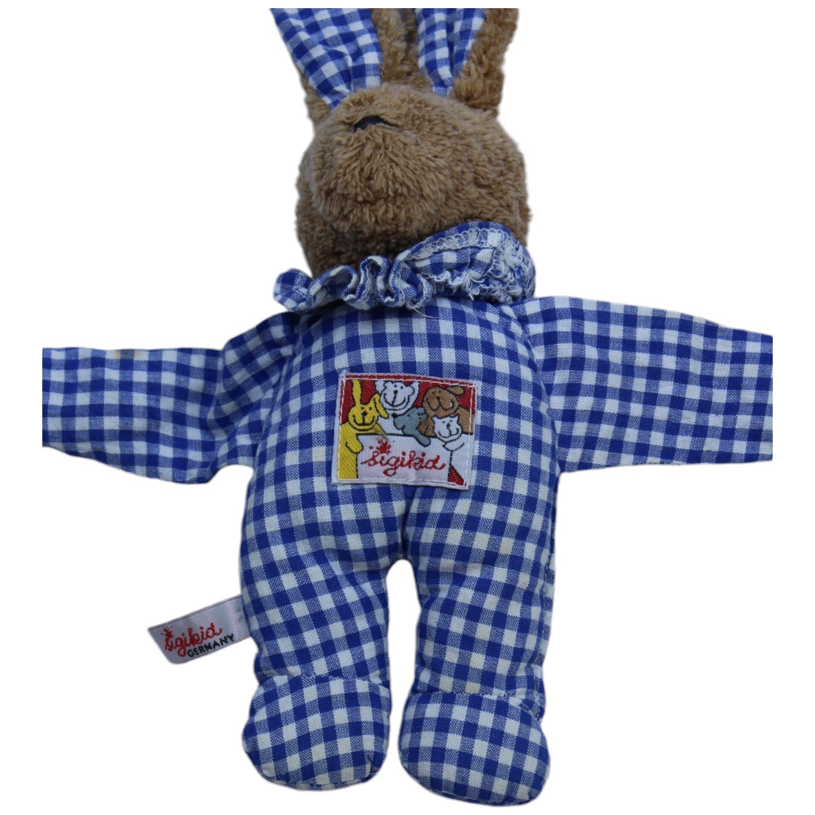 1238676 Sigikid Hase, blau - kariert Greifling mit Rassel Kumpel Leo Gebraucht