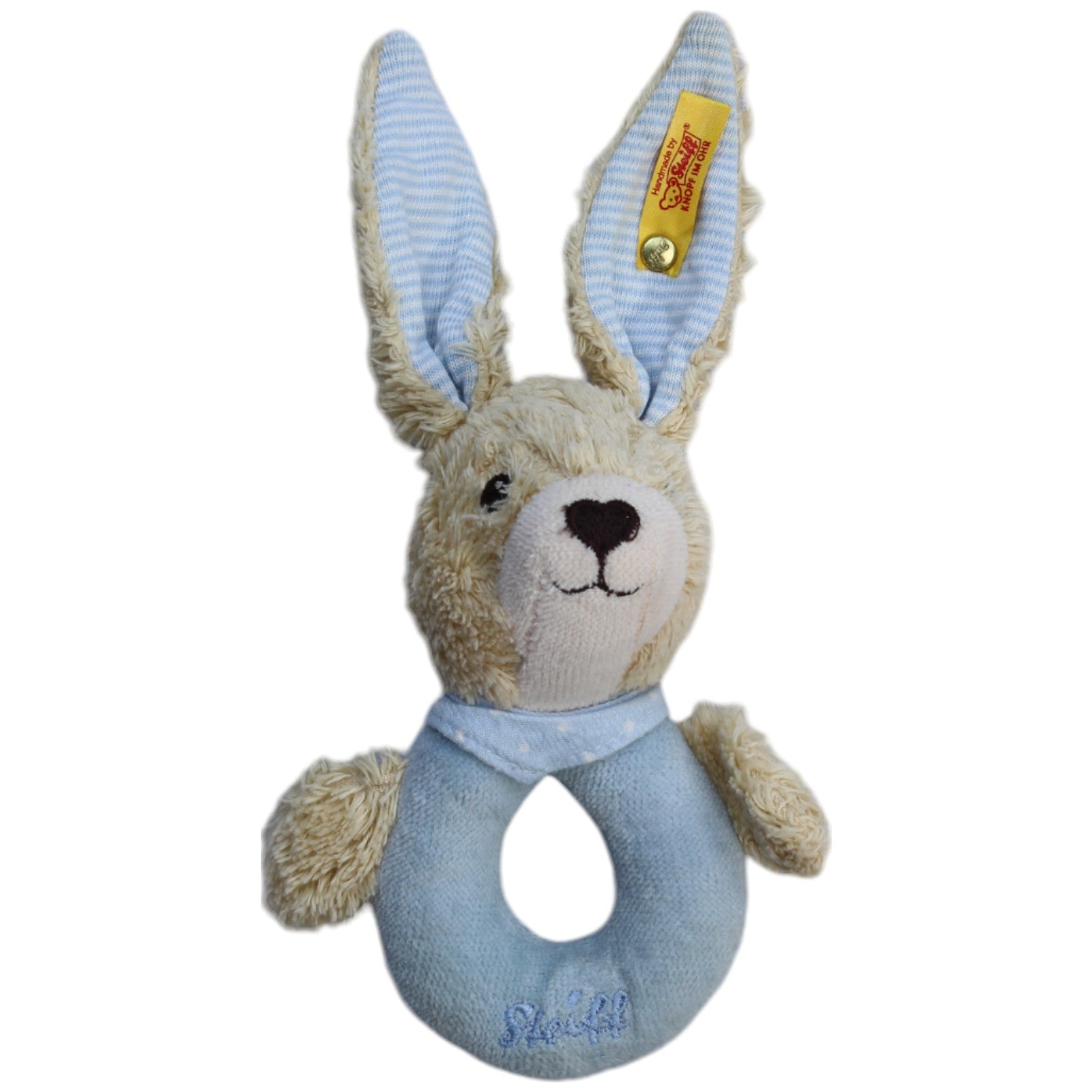 1239043 Steiff Hoppel Hase, hellblau Greifling mit Rassel Kumpel Leo Gebraucht