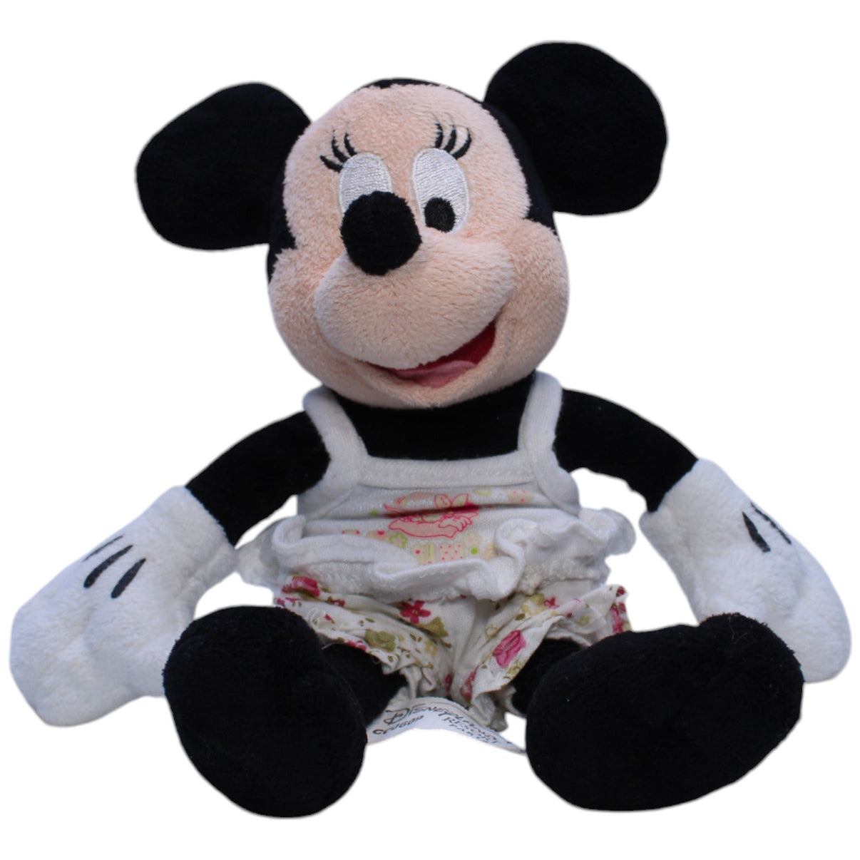 1239334 Disney Disneyland Resort Paris, Minnie Maus in weißer geblümter Kleidung Kuscheltier Kumpel Leo Disney Gebraucht Vintage