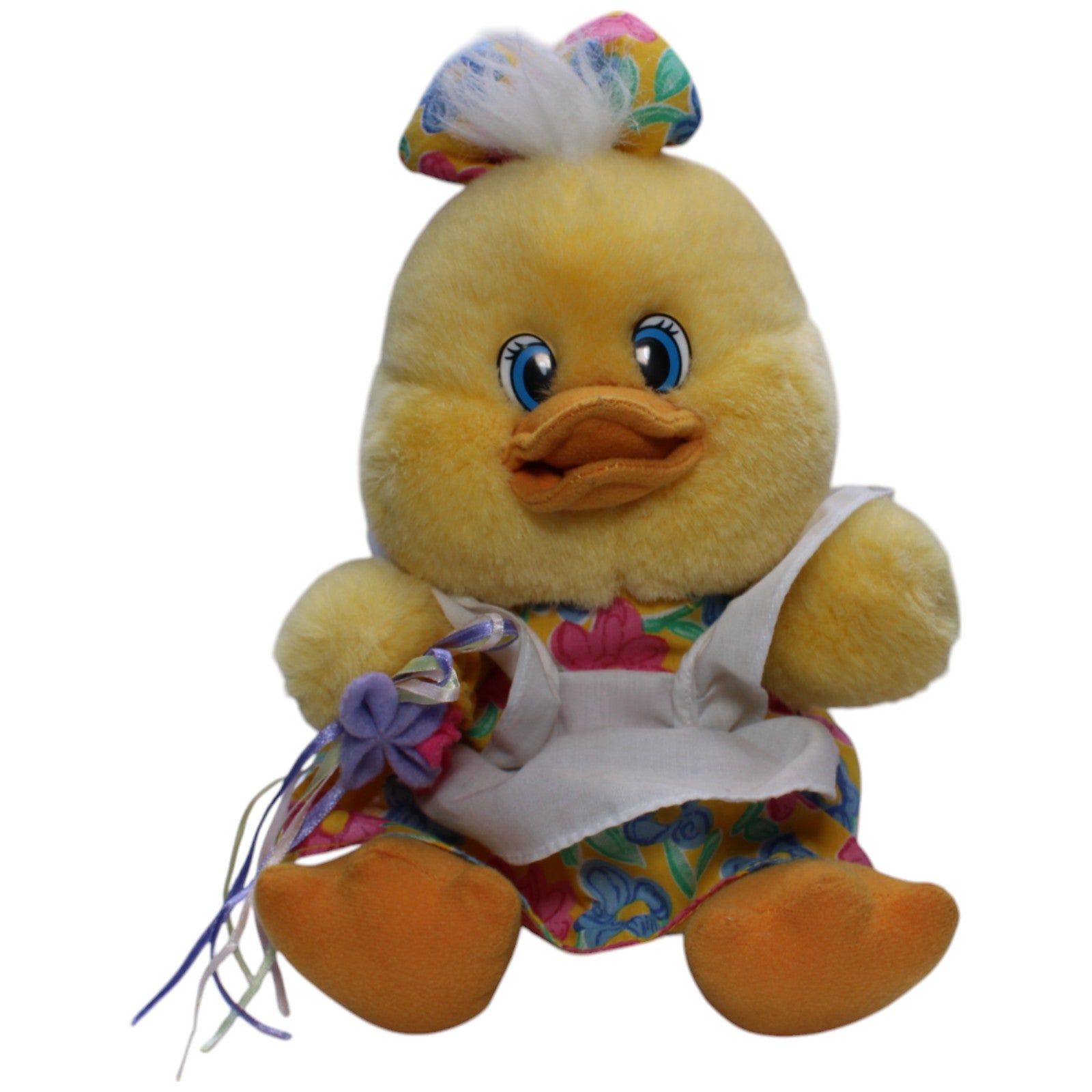 1239435 Happy People Plüschel, gelbe Ente mit Blumenkleid Kuscheltier Kumpel Leo Gebraucht Küken Ostern