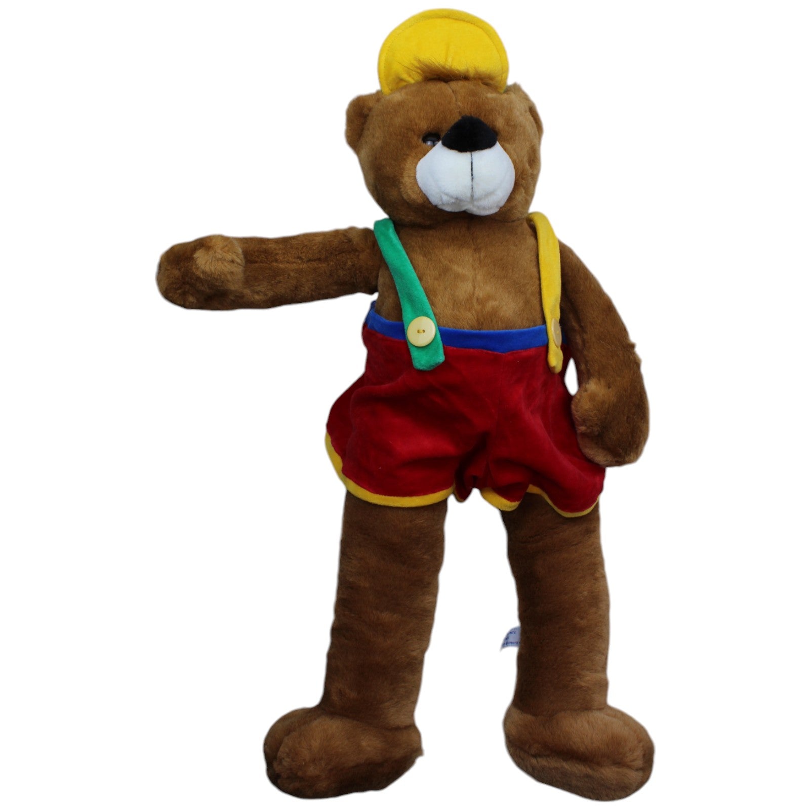 1239450 Heunec XXL Bär mit langen Beinen, bunter Latze & Kappe Kuscheltier Kumpel Leo Bär Gebraucht Teddy