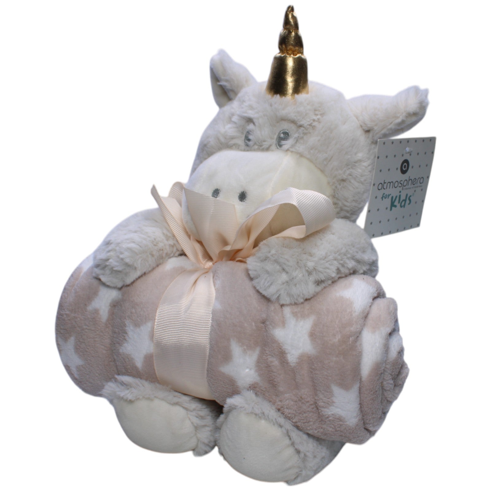 1239509 Atmosphera Créateur d'intérieur Einhorn mit Plüschdecke, grau Kuscheltier Kumpel Leo neu