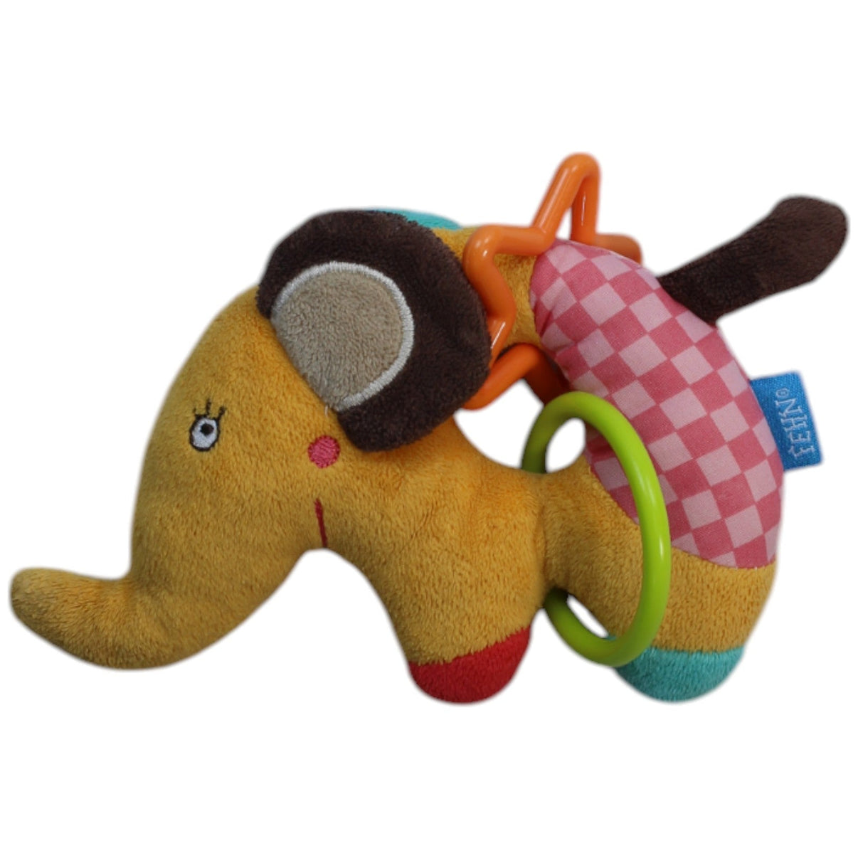 1239590 Fehn Patchwork Elefant Greifling mit Rassel Kumpel Leo Gebraucht