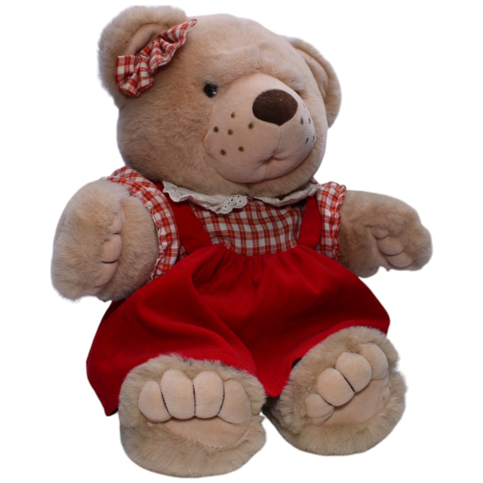 1239655 WIMA XL Bärin in rotem Kleid Kuscheltier Kumpel Leo Bär Gebraucht Teddy