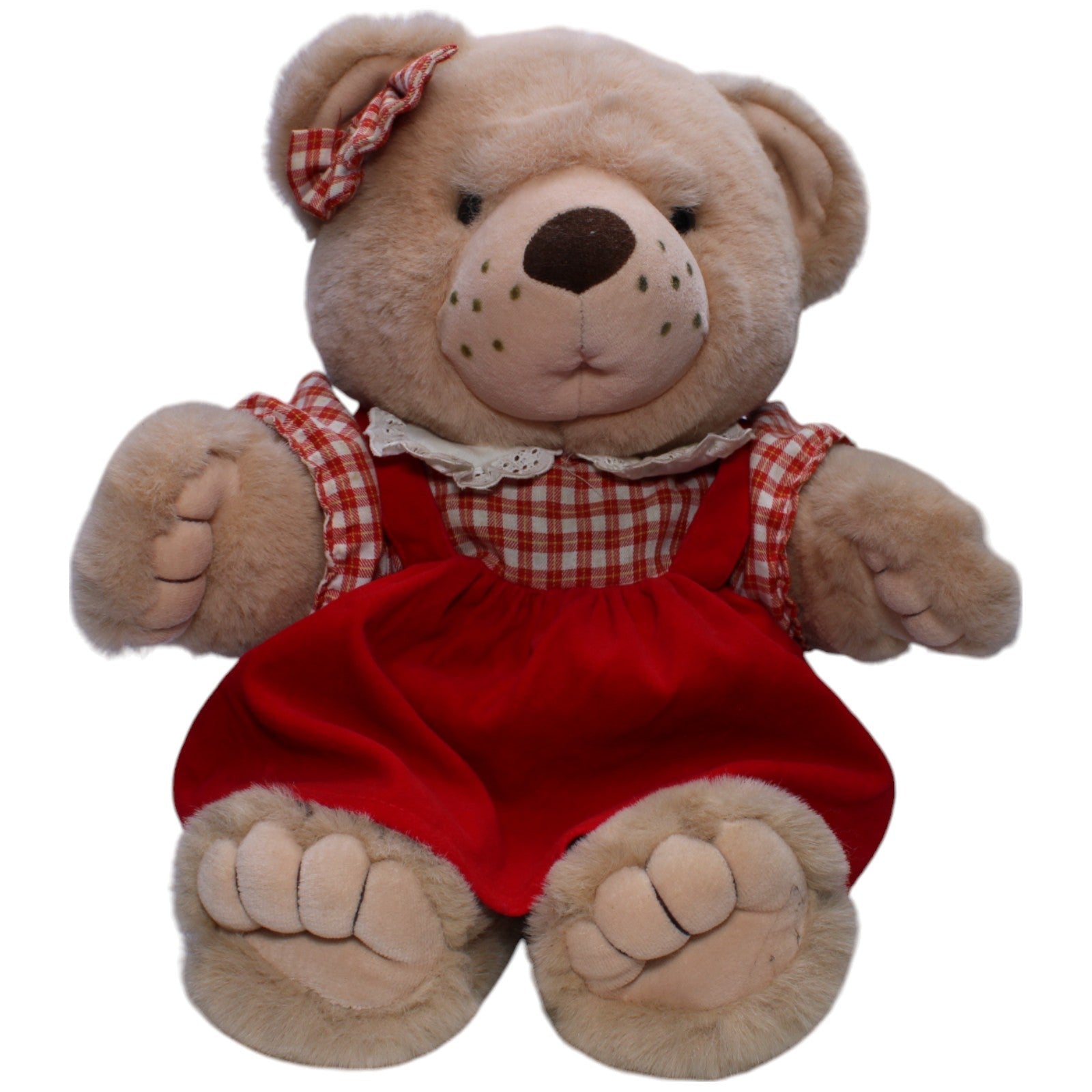 1239655 WIMA XL Bärin in rotem Kleid Kuscheltier Kumpel Leo Bär Gebraucht Teddy