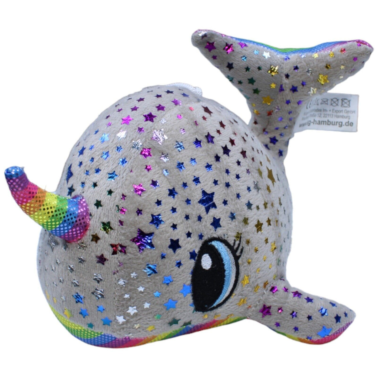1231593 Krüger & Gregoriades Narwal mit Regenbogenfarben Sterne, grau Kuscheltier Kumpel Leo Gebraucht