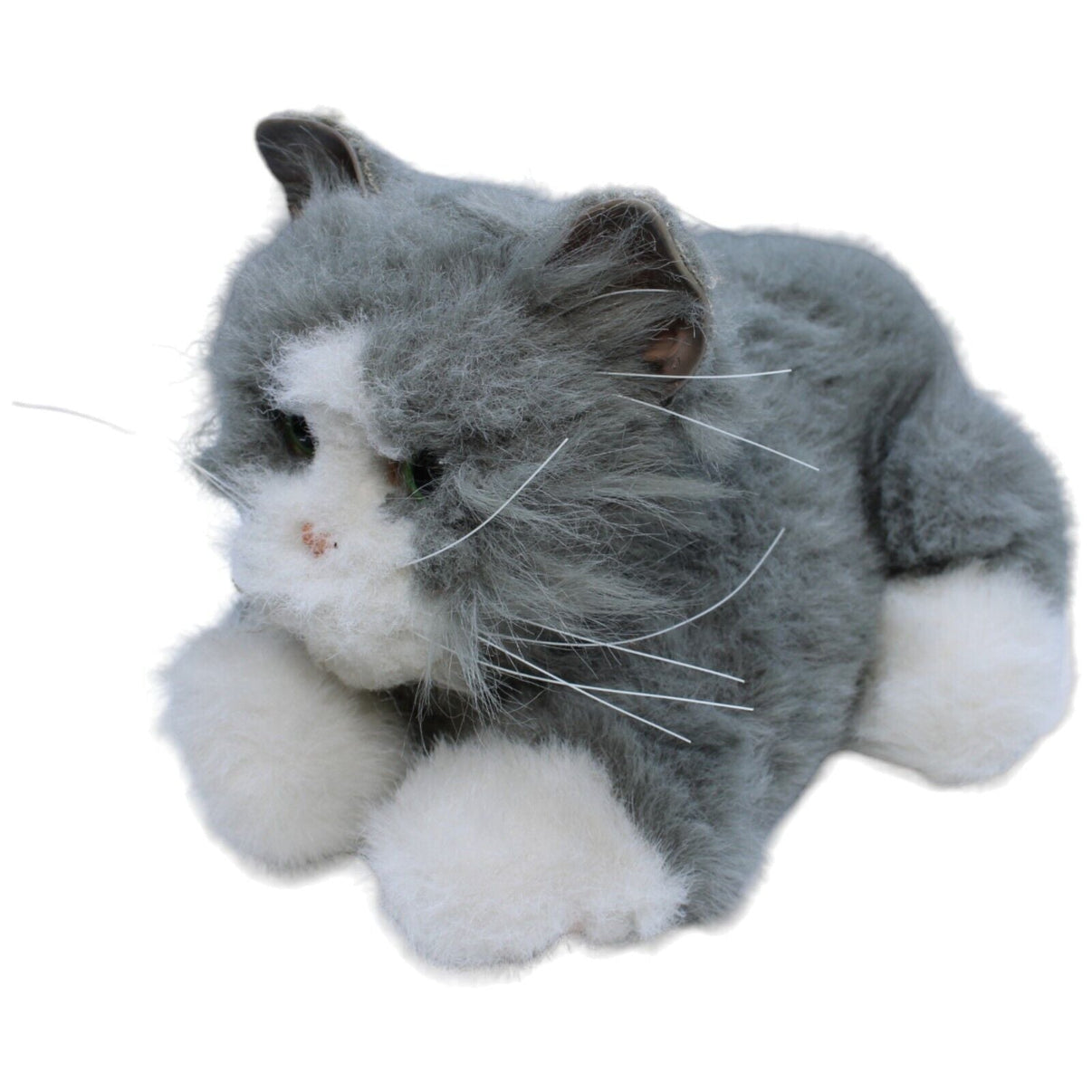 1231706 Hasbro Vintage FurReal Friends Katze liegend, grau-weiß Interaktives Spielzeug Kumpel Leo Gebraucht