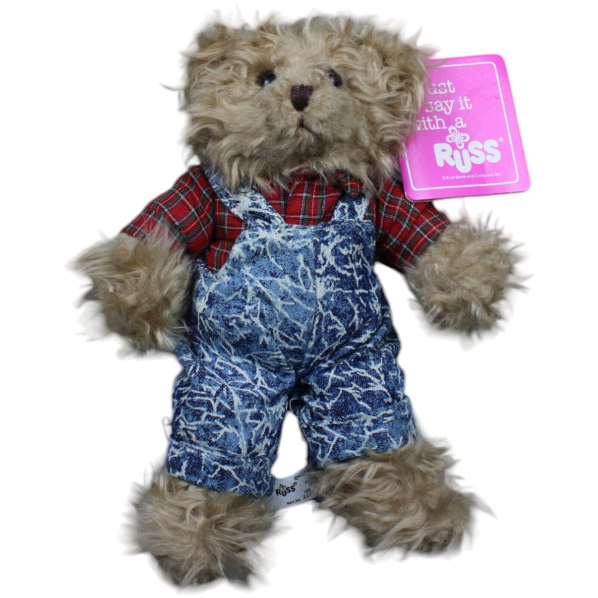 1232393 Russ Berrie Teddybär, Benjamin Junior mit Latzhose Kuscheltier Kumpel Leo neu