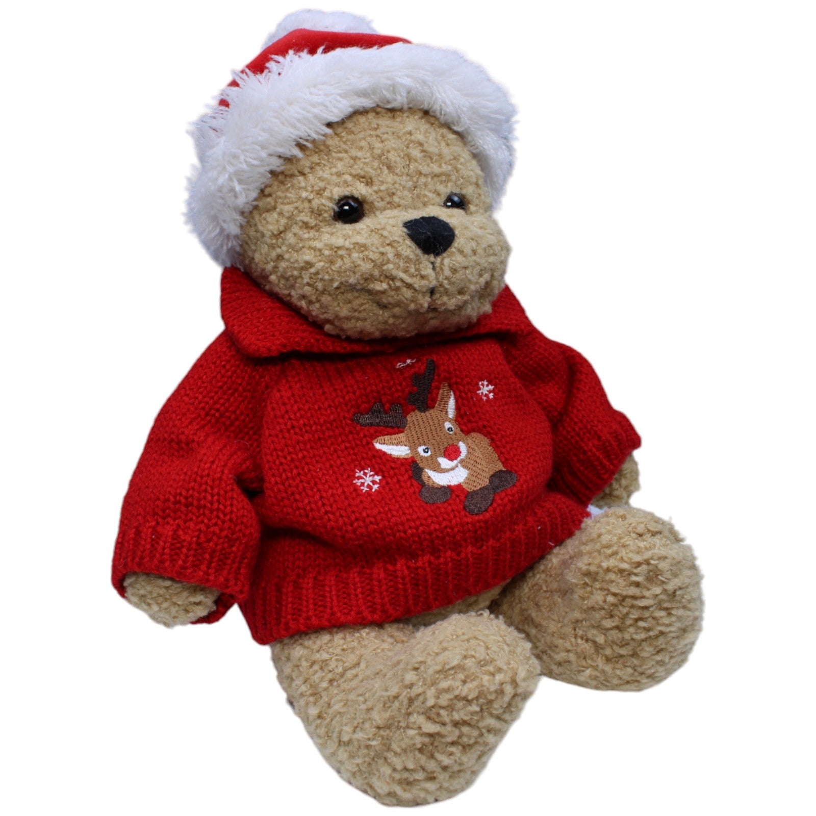 1233122 Quelle Teddybär mit Weihnachtsmütze & Pullover (Rentier) Kuscheltier Kumpel Leo Bär Gebraucht