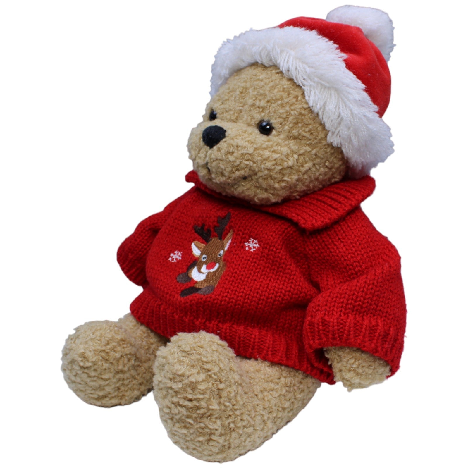 1233122 Quelle Teddybär mit Weihnachtsmütze & Pullover (Rentier) Kuscheltier Kumpel Leo Bär Gebraucht