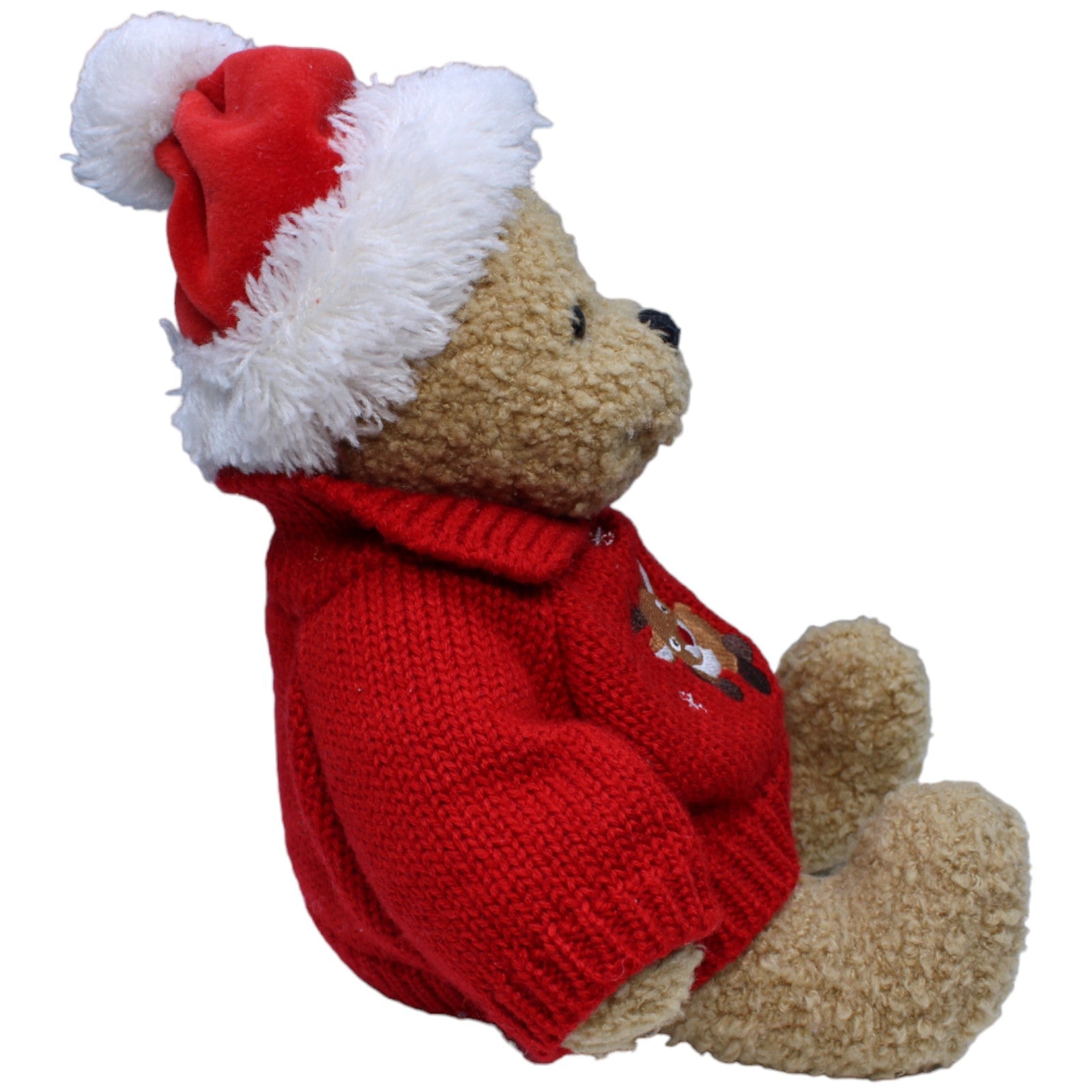 1233122 Quelle Teddybär mit Weihnachtsmütze & Pullover (Rentier) Kuscheltier Kumpel Leo Bär Gebraucht