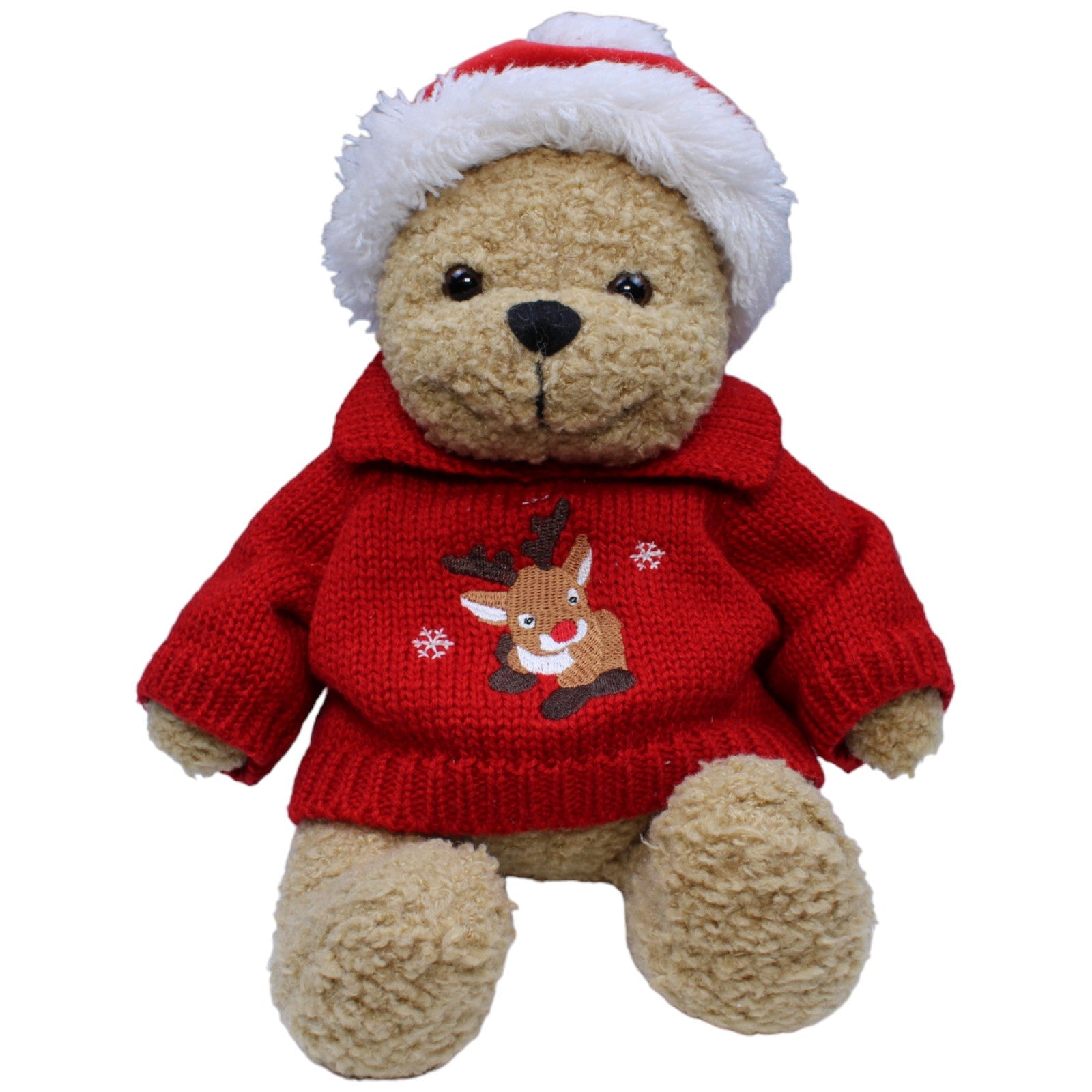 1233122 Quelle Teddybär mit Weihnachtsmütze & Pullover (Rentier) Kuscheltier Kumpel Leo Bär Gebraucht